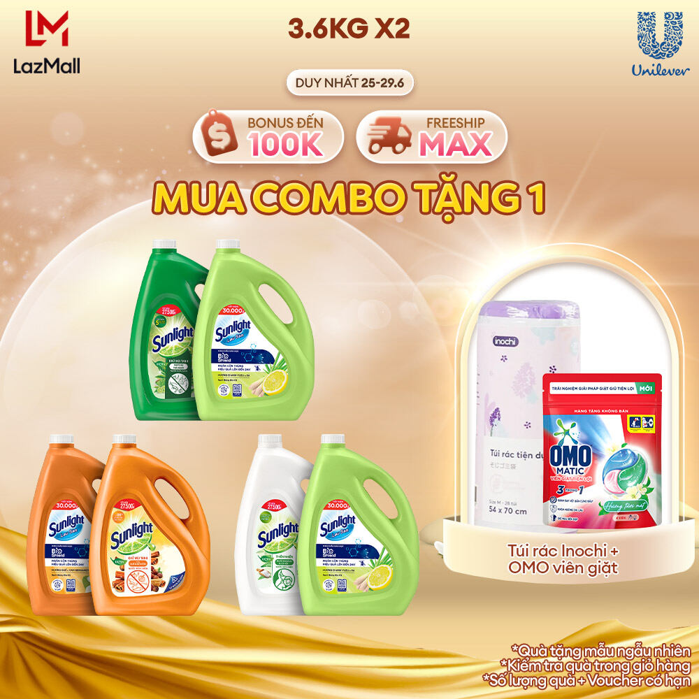 Combo Nước rửa chén + Nước lau sàn Sunlight can 3,6kg