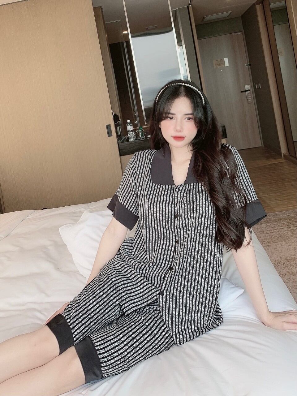 Đồ bộ pyjama lửng nữ mặc nhà lụa mango freesize 45-62kg