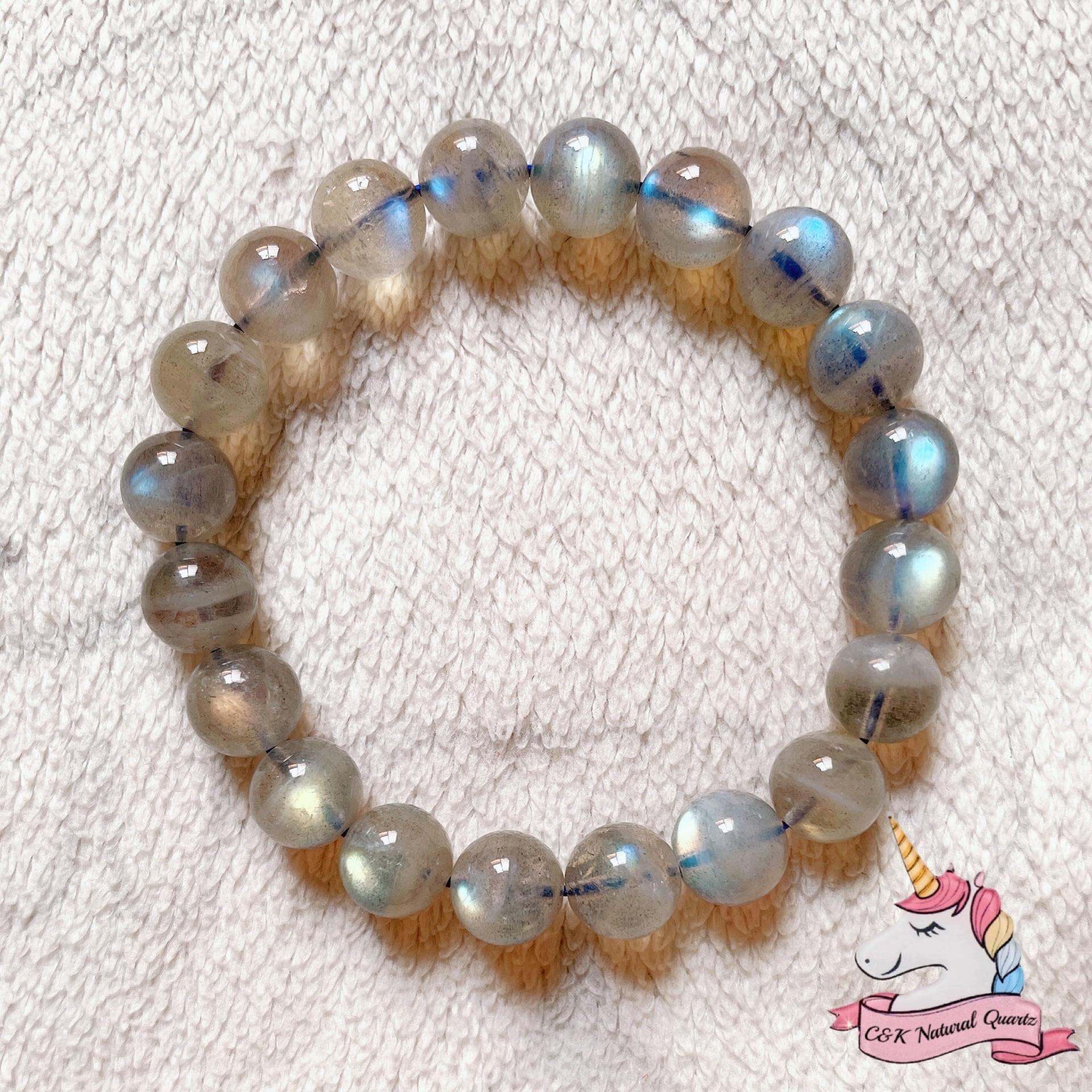 Đá Xà Cừ/ Hắc Nguyệt Quang/ Labradorite/ 6-11ly/ Thạch anh thiên nhiên 100%/ Vòng đá phong thủy