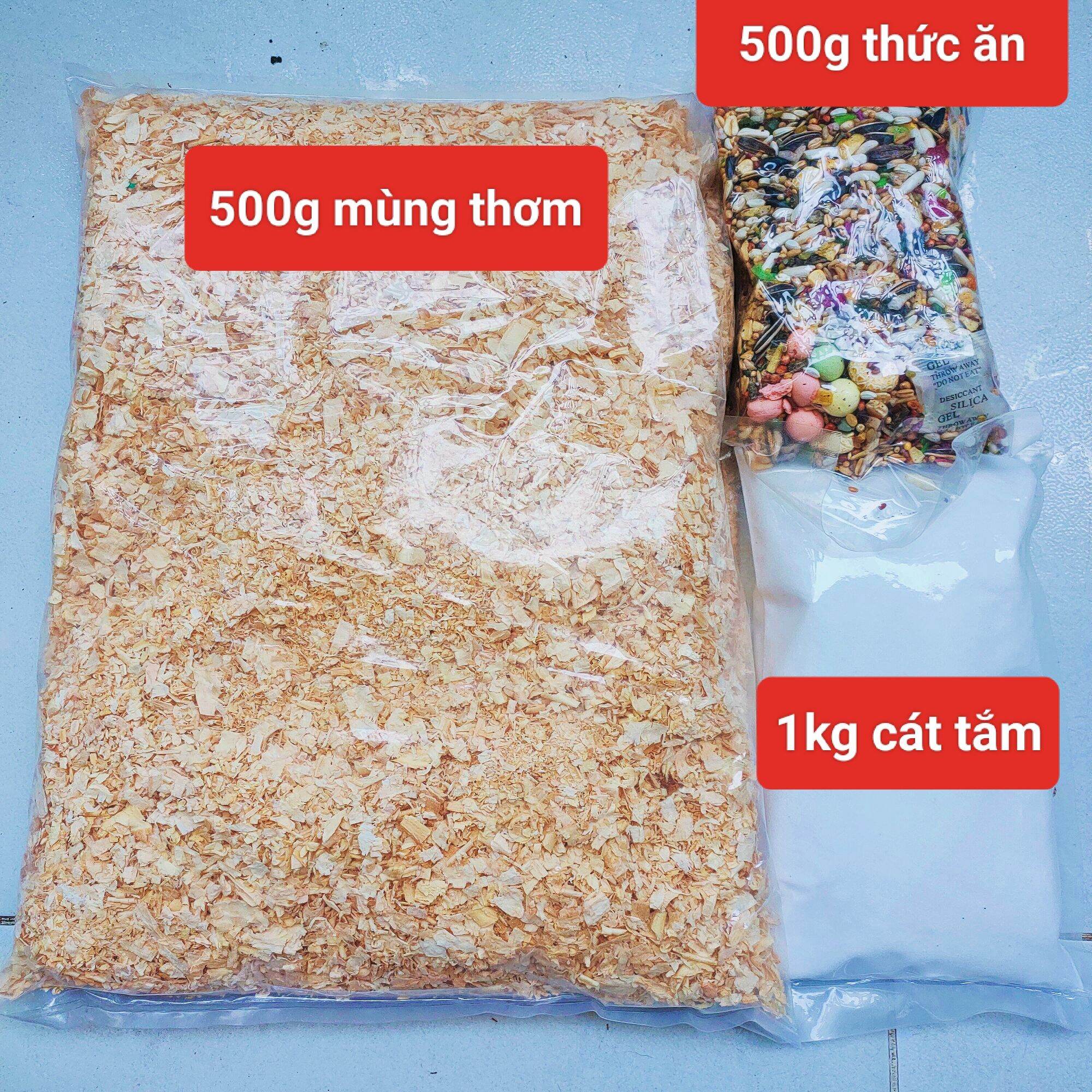 Combo thức ăn+mùng cưa+cát tắm cho hamster