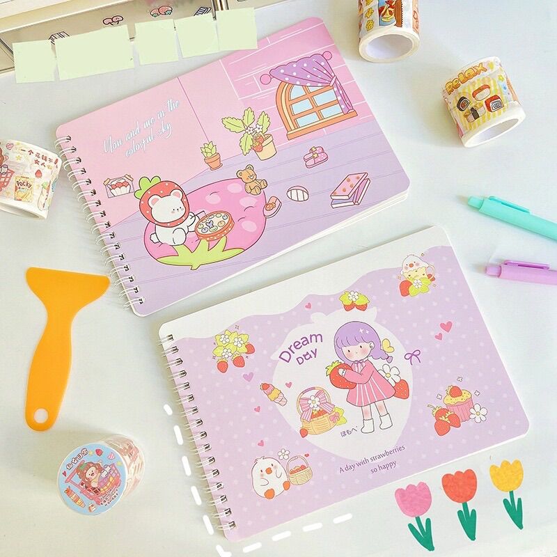 Sổ A5 chiết washi lưu trữ sticker 56 trang hoạ tiết cô gái dễ thương