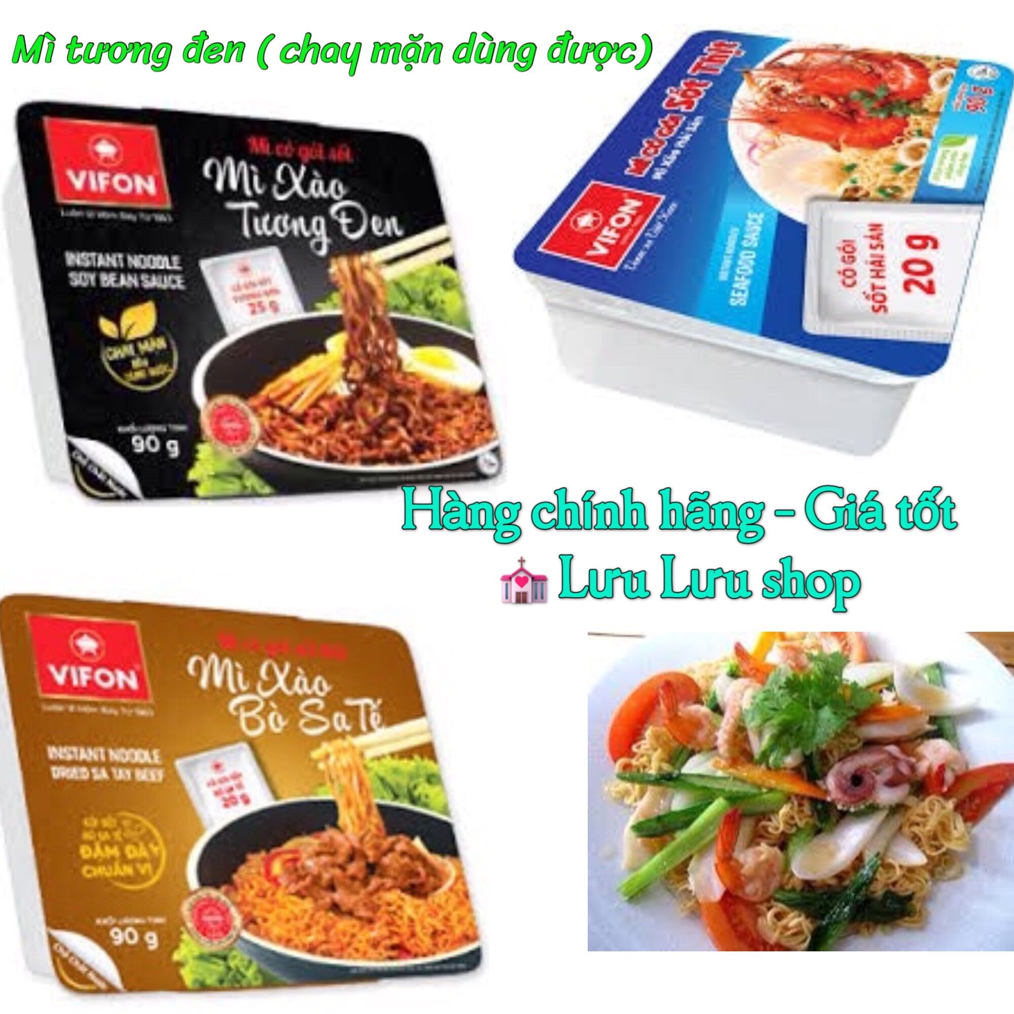 Mì trộn tương đen / trộn Hải sản / trộn bò xào sate Vifon khay 90gr