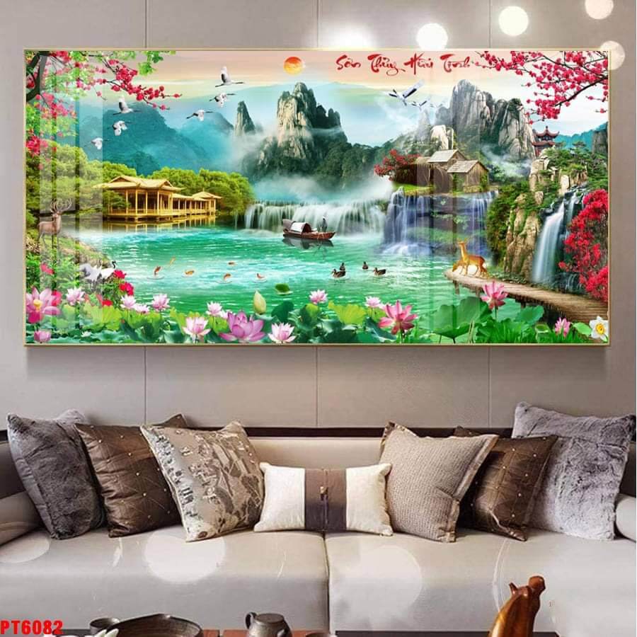 TRANH Tráng gương sẵn treo  PHONG CẢNH LÀNG QUÊ 2MX90 150x70cm 120x60cm vv cỡ theo yêu cầu