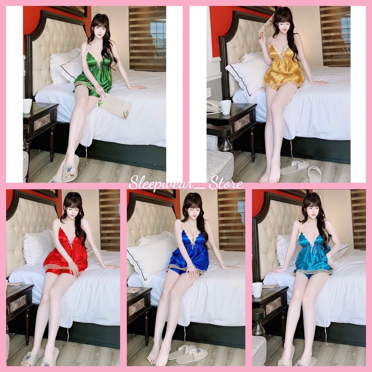 Đồ ngủ nữ - Đồ ngủ sexy phối ren có mút ngực chất phi bòng free size 40-55kg
