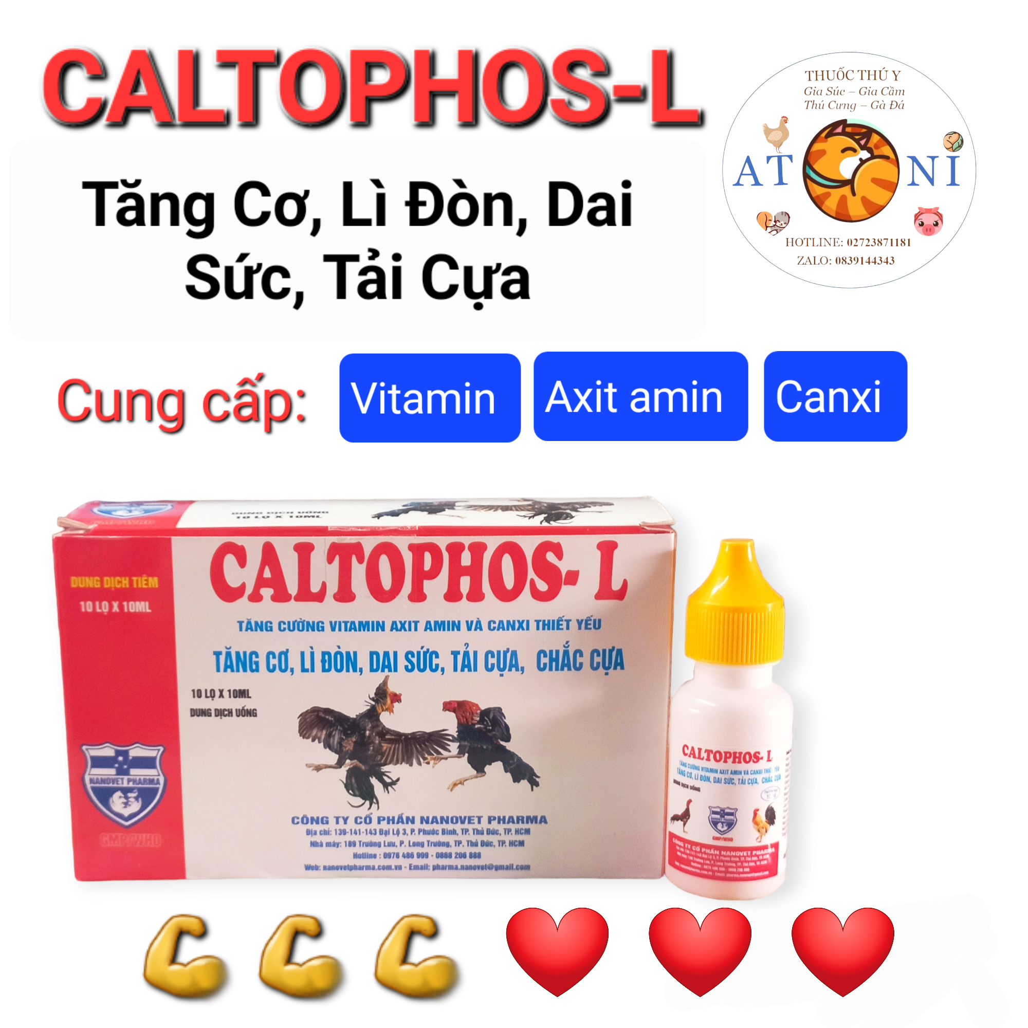 Caltophos-L Cung cấp Canxi và Vitamin cho Gà Tăng Cựa
