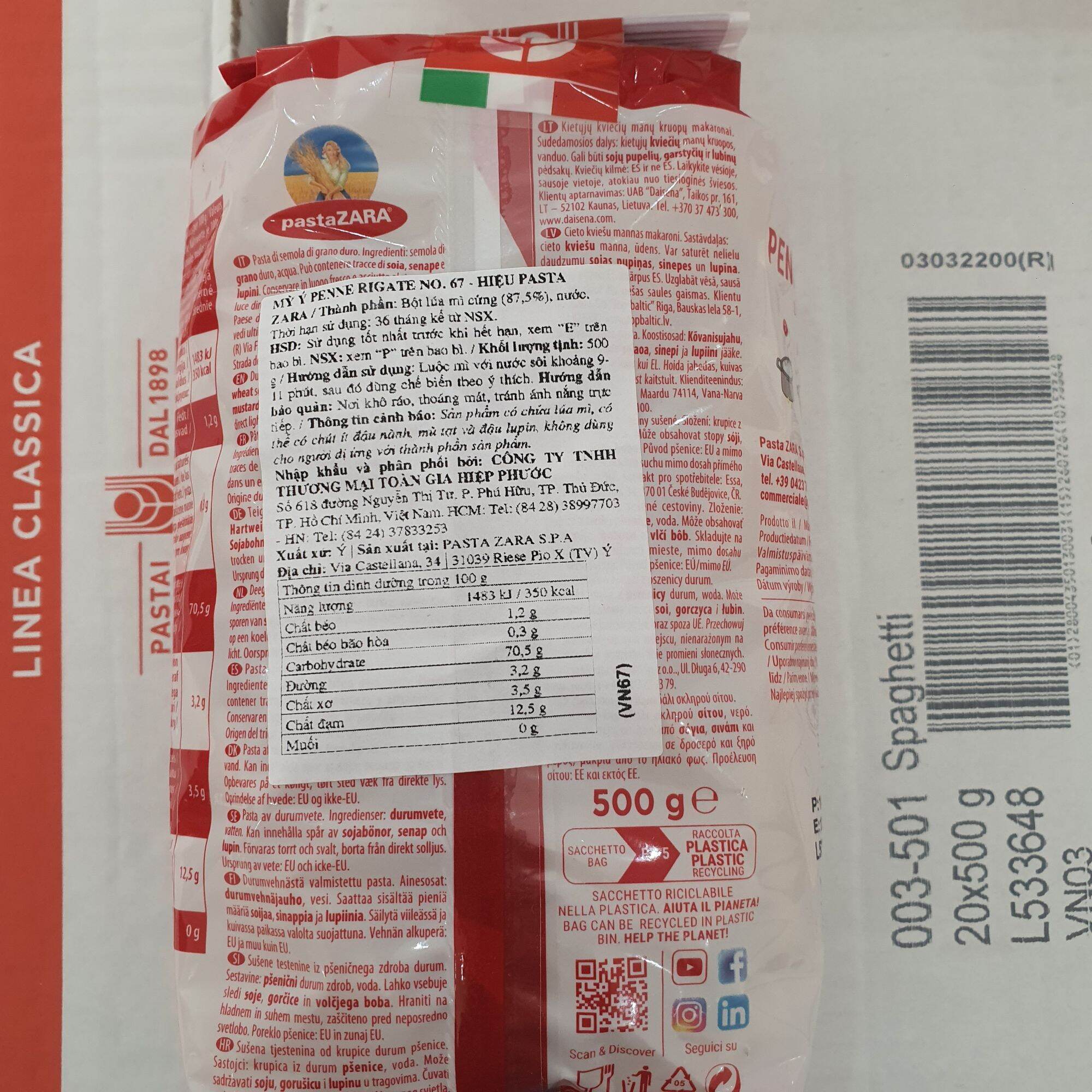 Nui ý (ống xéo 67) 500g – Pasta Zara