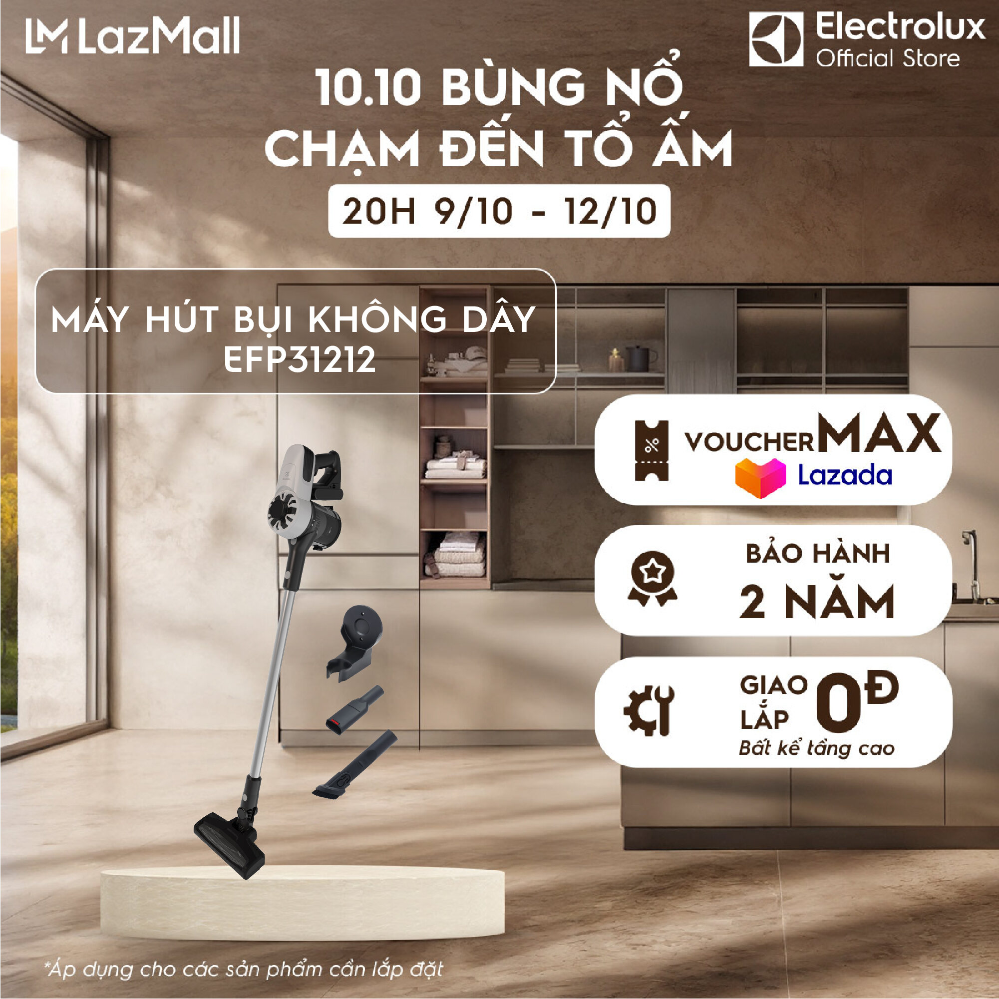 Máy hút bụi không dây Electrolux EFP31212 - Hoạt động liên tục đến 30 phút*. Làm sạch mọi ngóc ngách, cất giữ tiện lợi