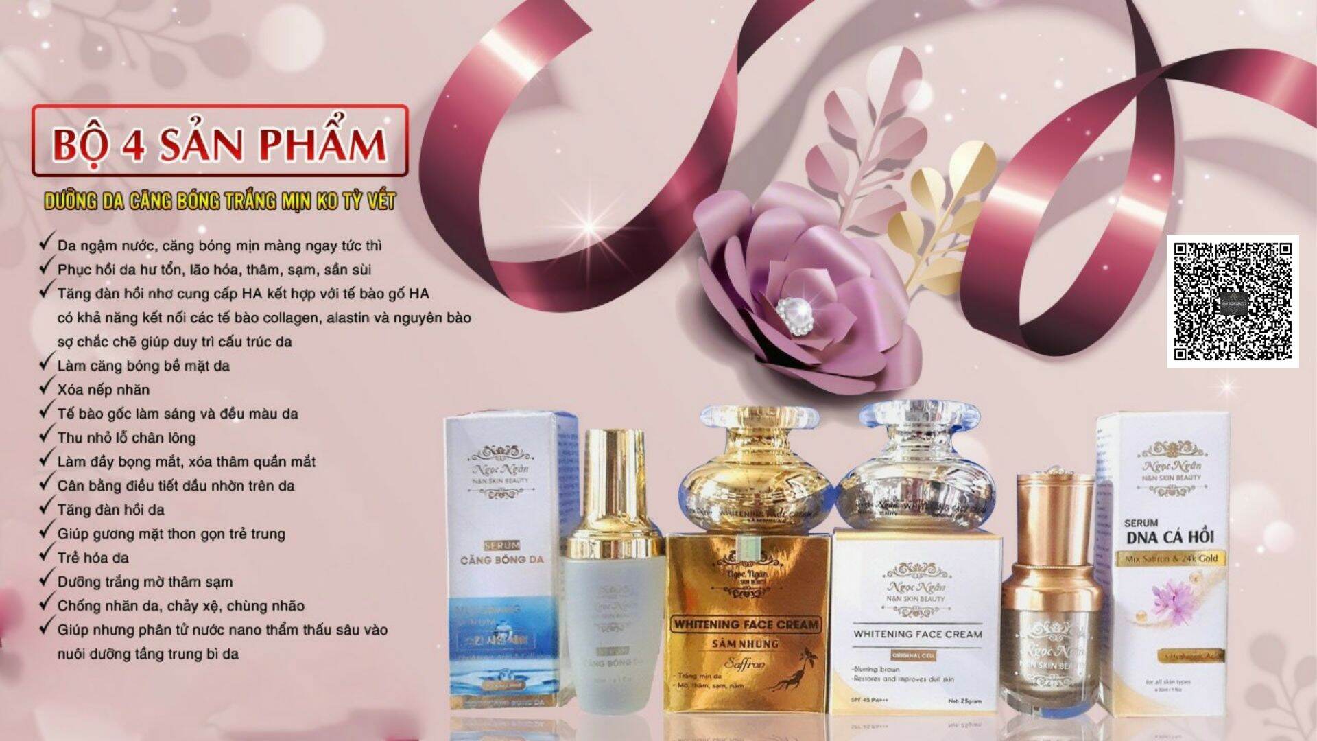 Bộ 4 sản phẩm dưỡng trắng mịn hồng hào căng bóng da