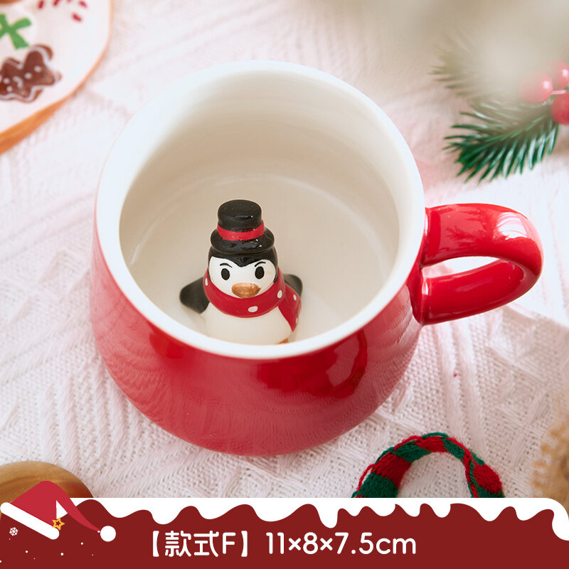 Cốc Gốm Đánh Dấu 3D Hoạt Hình Đáng Yêu Gấu Nhỏ Giáng Sinh Cốc Ăn Sáng Cốc Cà Phê Quà Tặng Nữ Đồ Trang Trí Giáng Sinh