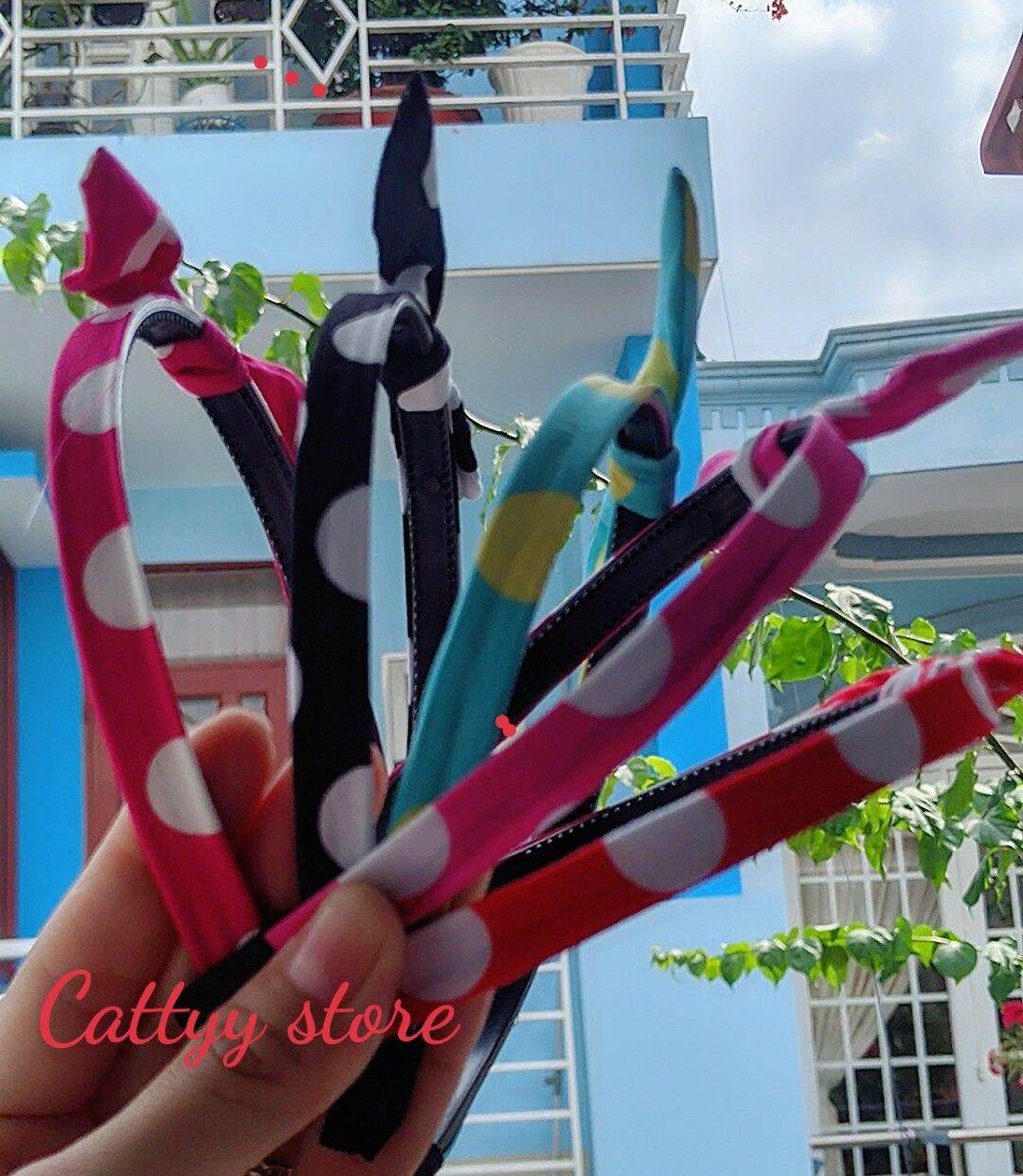Băng Đô Cài Tóc Nút Thắt Chấm Bi Dễ Thương