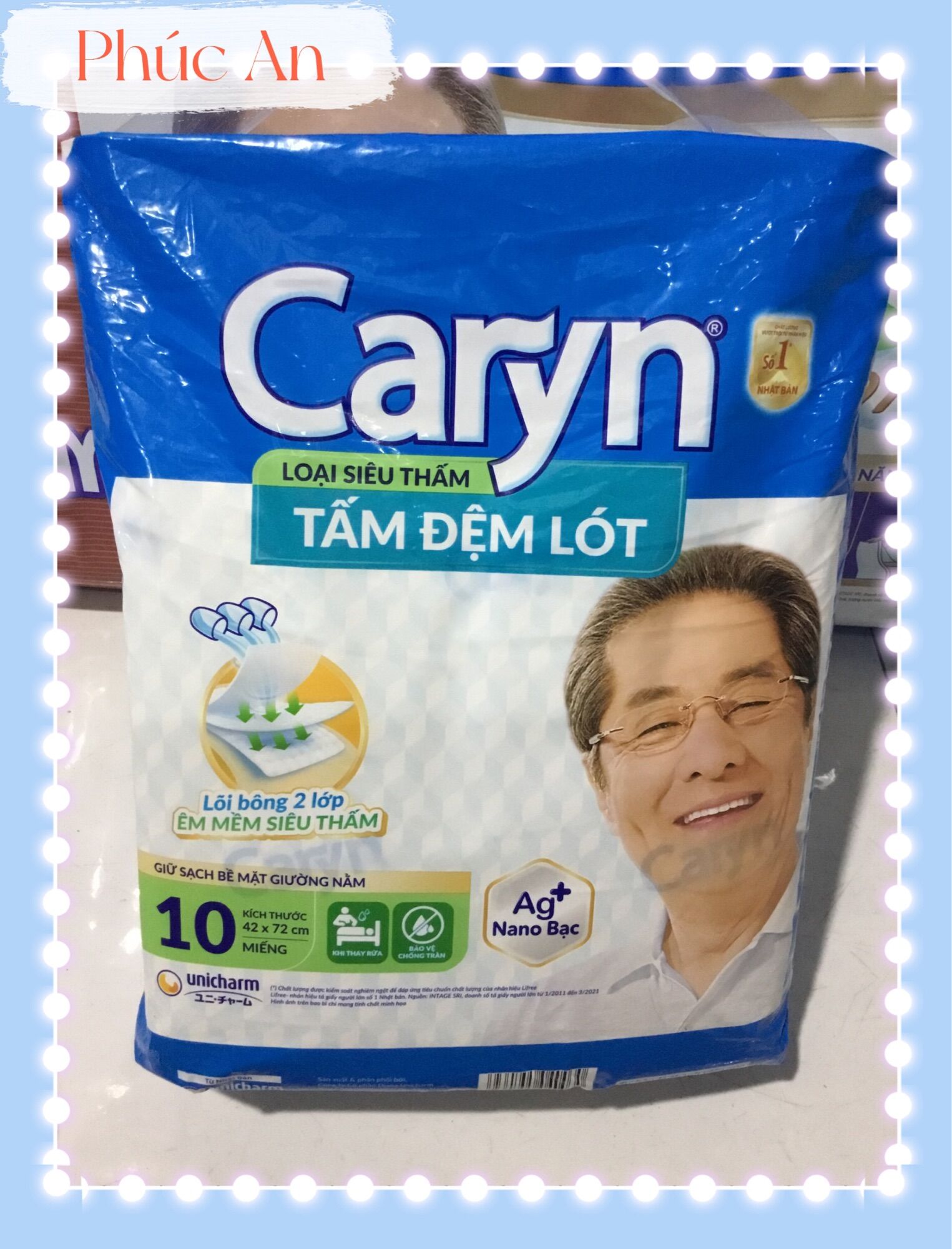 Tấm đệm lót caryn 10 miếng loại siêu thấm kích thước 42 x 72 cm - tã lót giờng caryn người lớn
