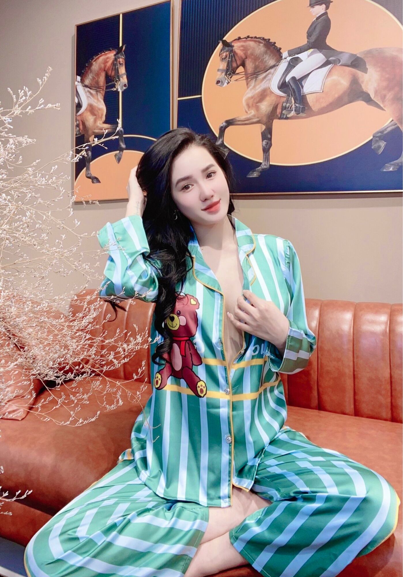 Đồ bộ lụa cao cấp pijama lụa dài tay tơ lụa Quảng Châu (hàng mới về)
