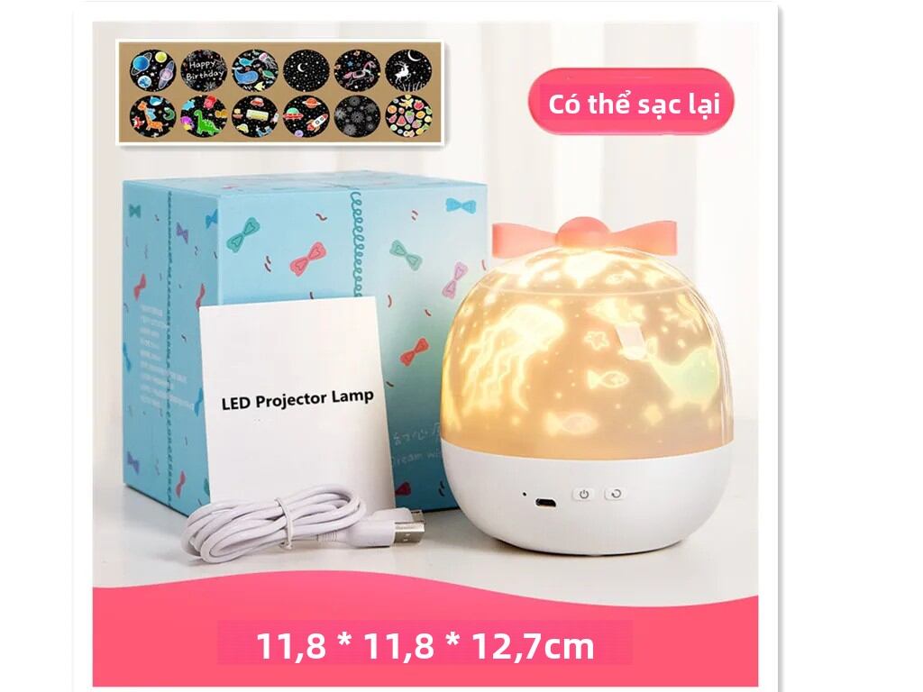 Đèn Ngủ Hình Máy Chiếu Sao Xoay Đèn Mặt Trăng Đèn LED Thiên Hà Cho Phòng Ngủ Gia Đình Quà Giáng Sinh Cho Trẻ Em Có Đèn Sao Hình Trứng Sạc Được