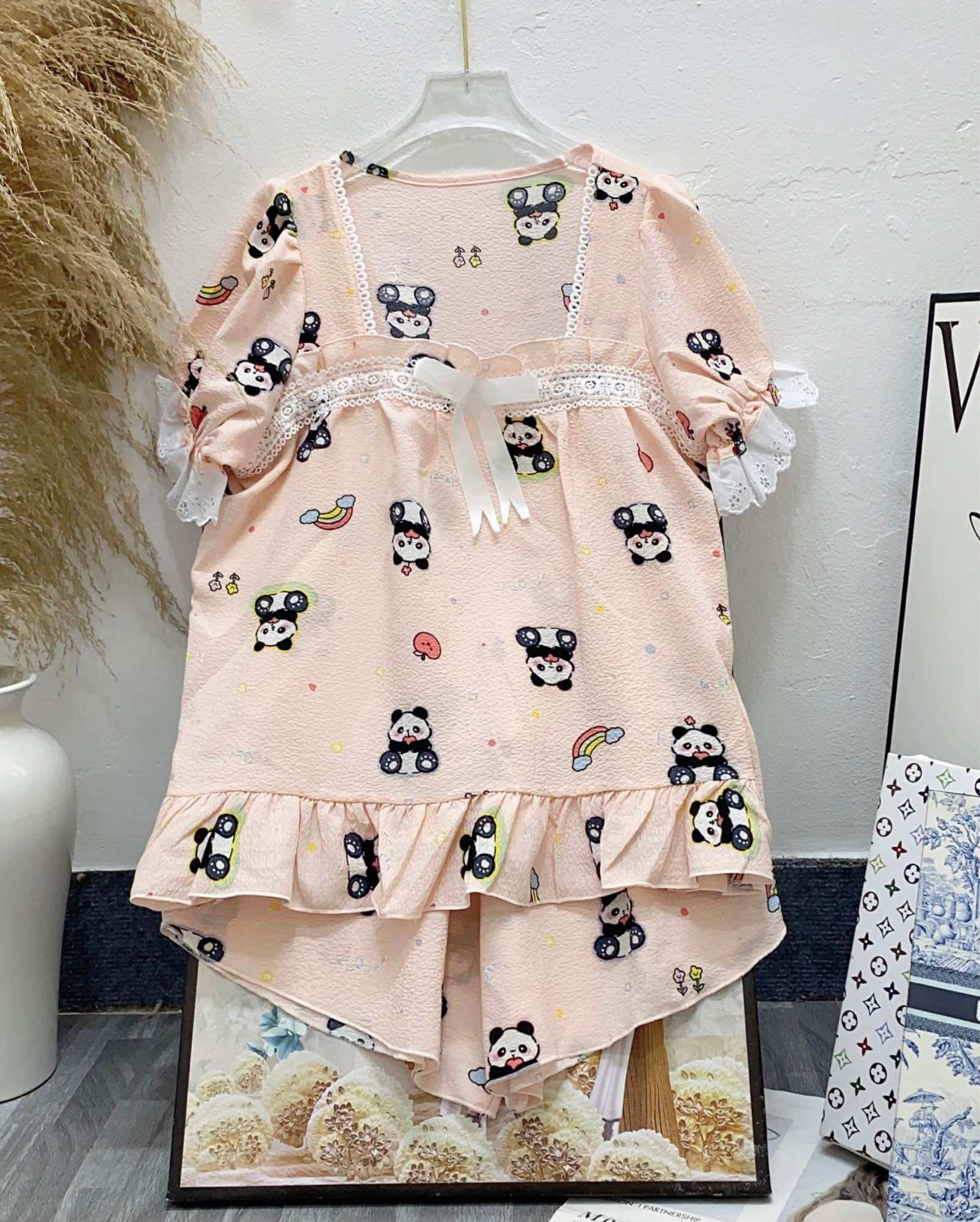 Đồ bộ tiểu thư phối ren chất cotton mềm mặc nhà mát form 40-60kg