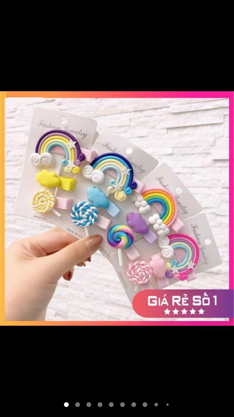 Set 3 kẹp tóc cho bé gái xinh xắn dễ thương phong cách Hàn Quốc - Cặp tóc cầu vồng HOT