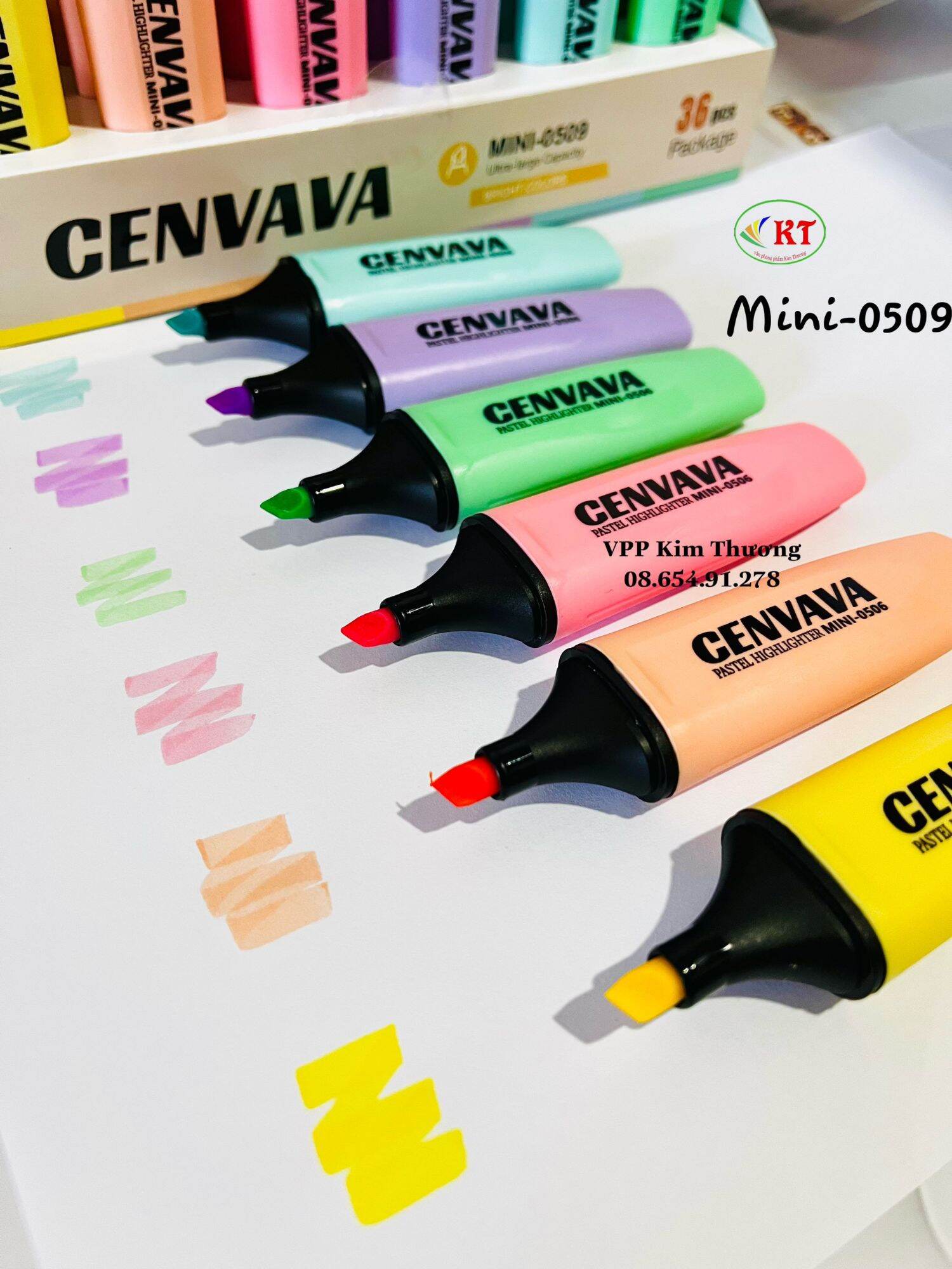 Combo 6 cây bút dạ quang lớn CENVAVA màu Pastel/ Highlighter pastel (mã: Mini-0509)
