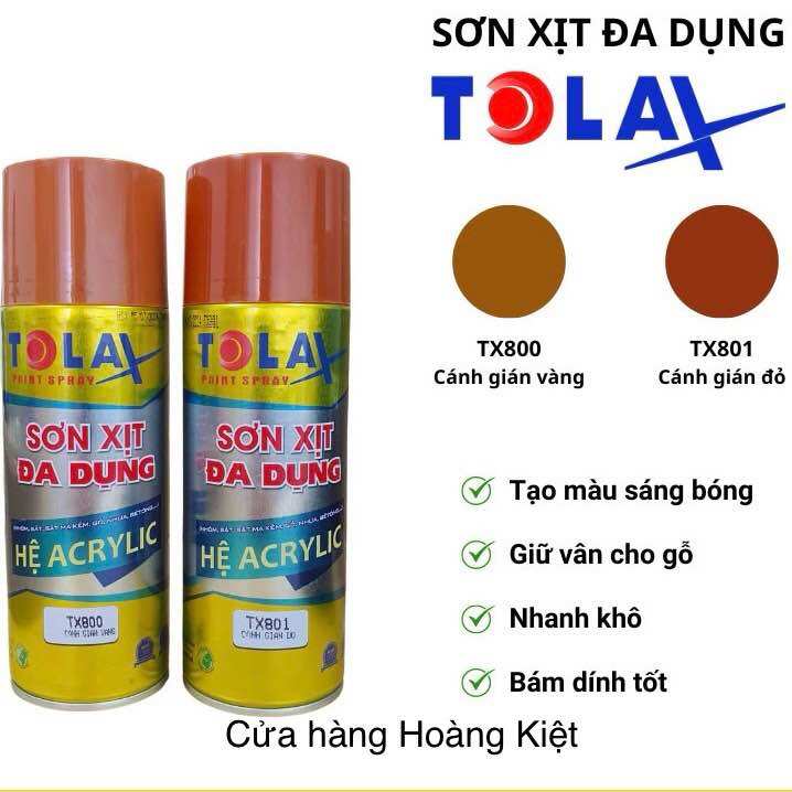  Sơn Xịt BÓNG GỖ TOLAX Màu Cánh Gián Vàng TX800 Cánh Gián Đỏ TX801 