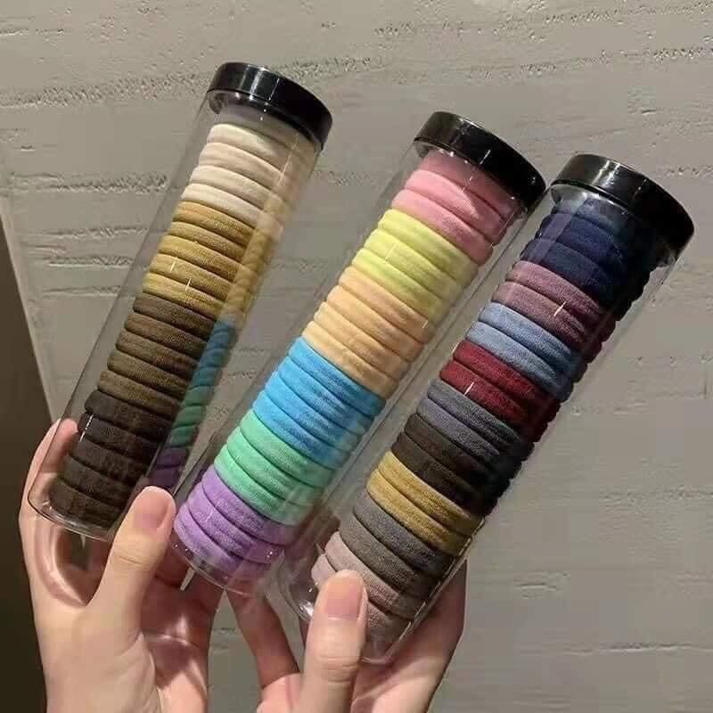 Set 20 Dây Chun Buộc Tóc Siêu Xinh Đựng Trong Hộp Ống Trong Suốt Tiện Lợi Chất Thun Buộc Siêu Co Dãn Phong Cách Hàn Quốc