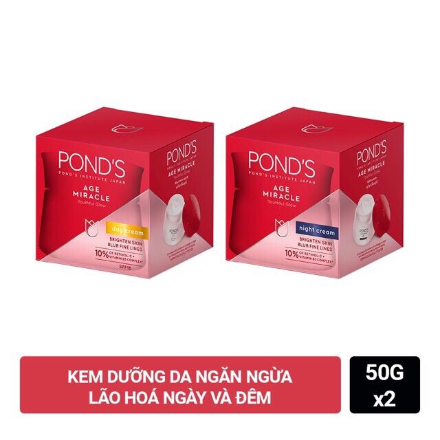 [HCM]Bộ Sản Phẩm Kem Dưỡng Da Ponds Age Miracle Chống Lão Hoá Ngày Và Đêm 50g x 2