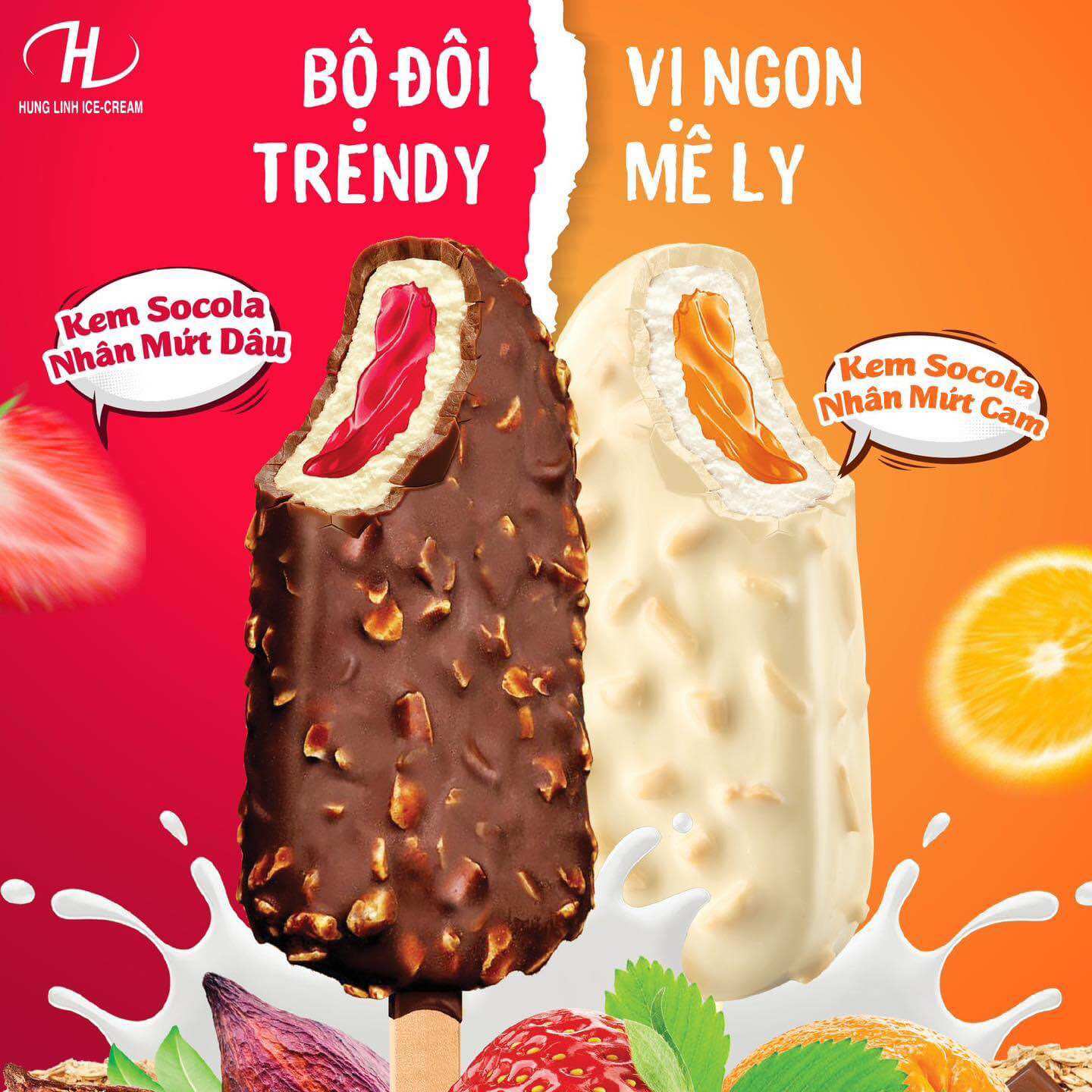 Kem socola mứt dâu,cam