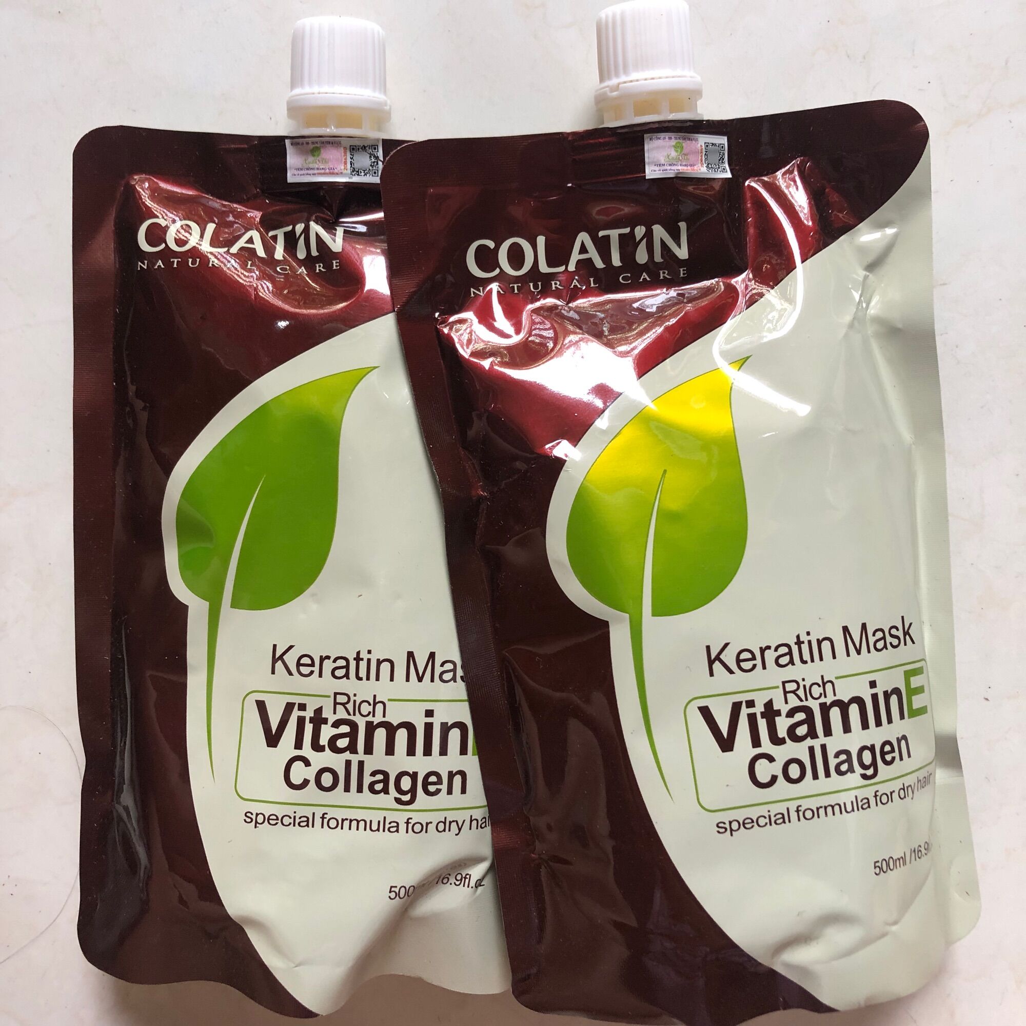 Kem hấp ủ tóc Phục hồi tóc hư tổn,mềm mượt Colatin Keratin Mask Collagen-vitamin E, túi 500ml