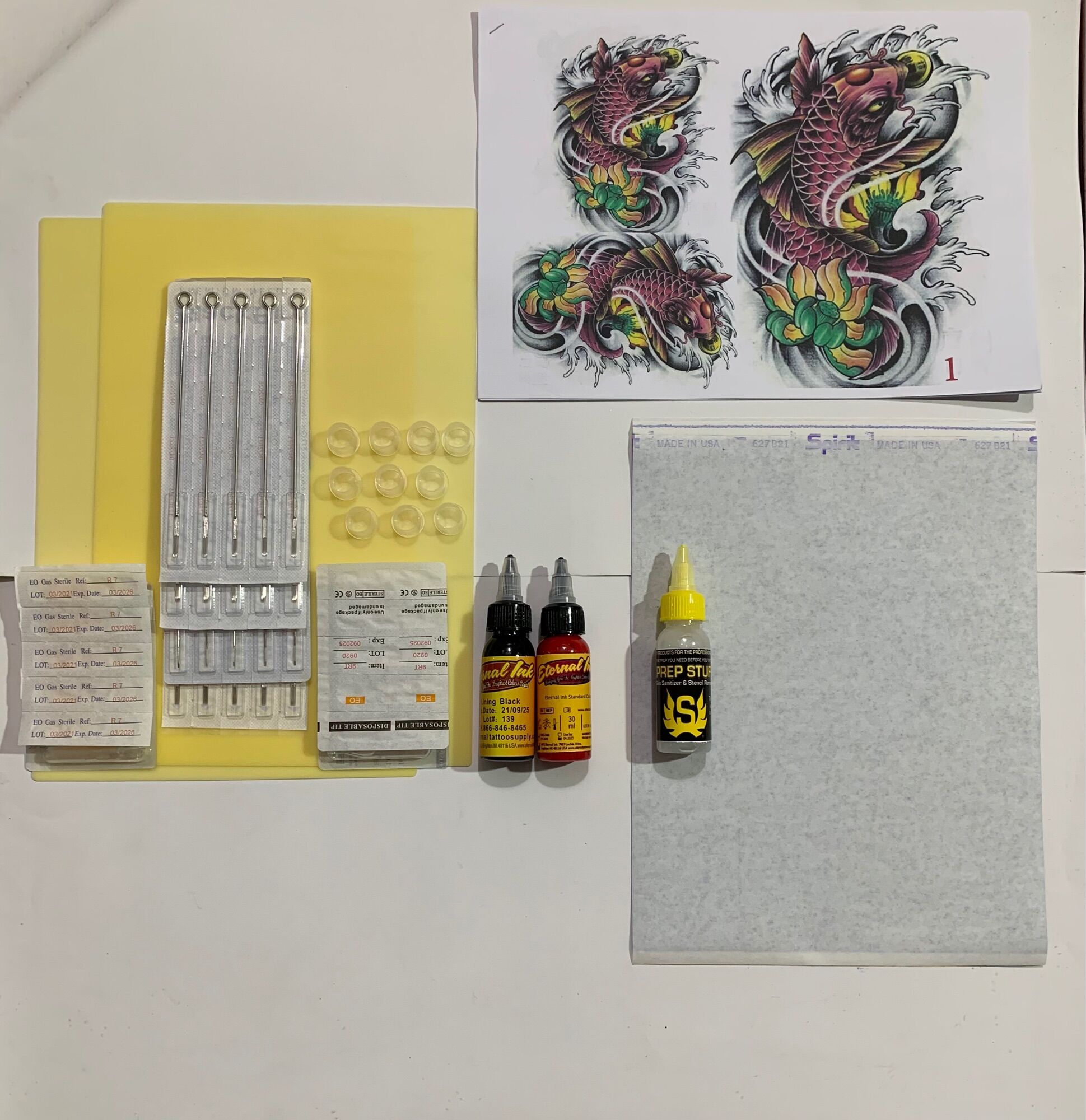 Combo 20 kim xăm + ngòi + 2 da A4 + 2 mực + giấy in