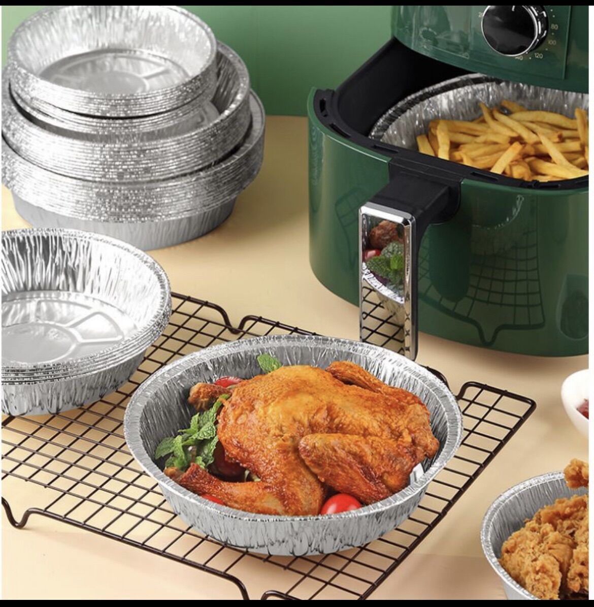 Khay giấy bạc lót nồi chiên size 22cm set 10 cái.