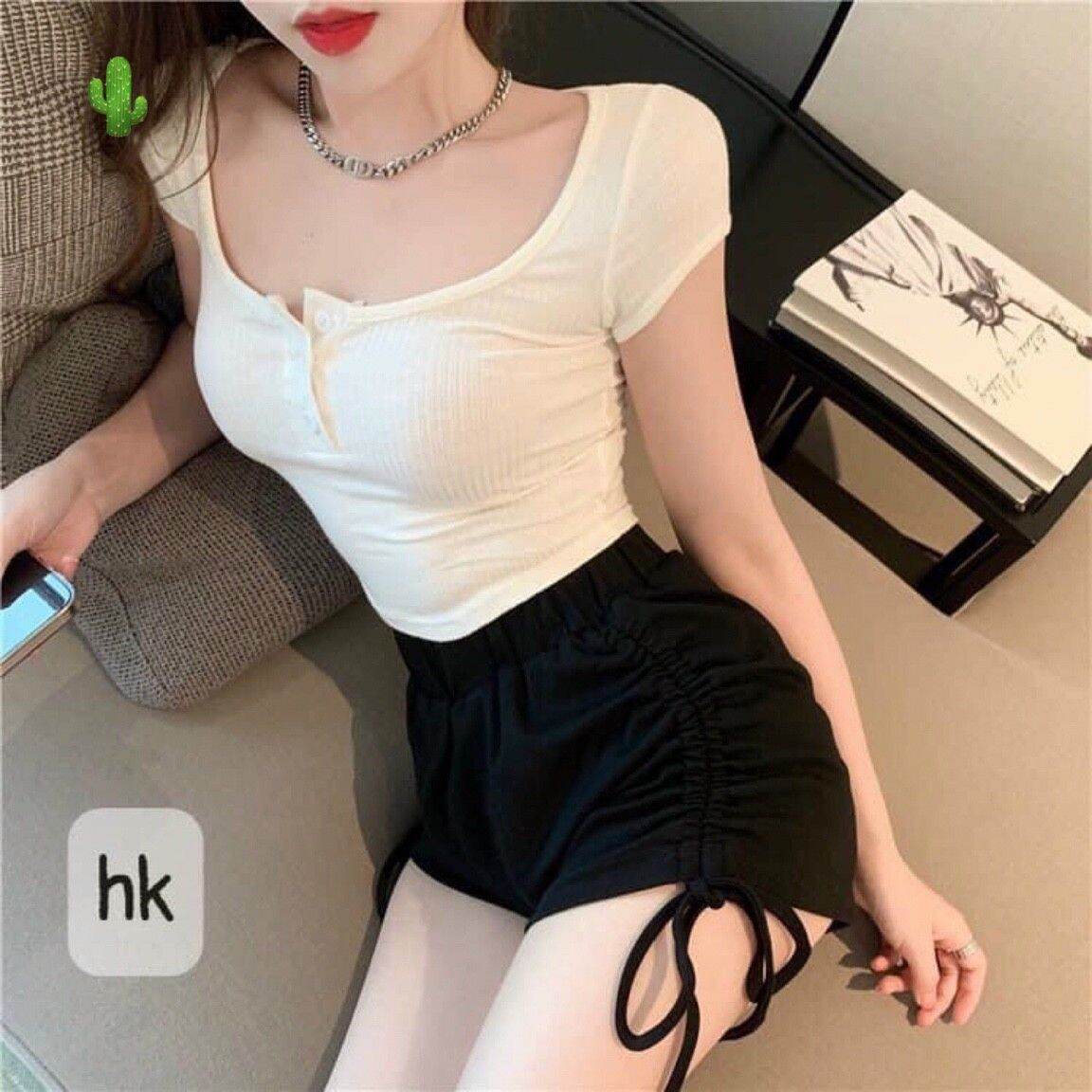 Set áo gài nút quần rút bên