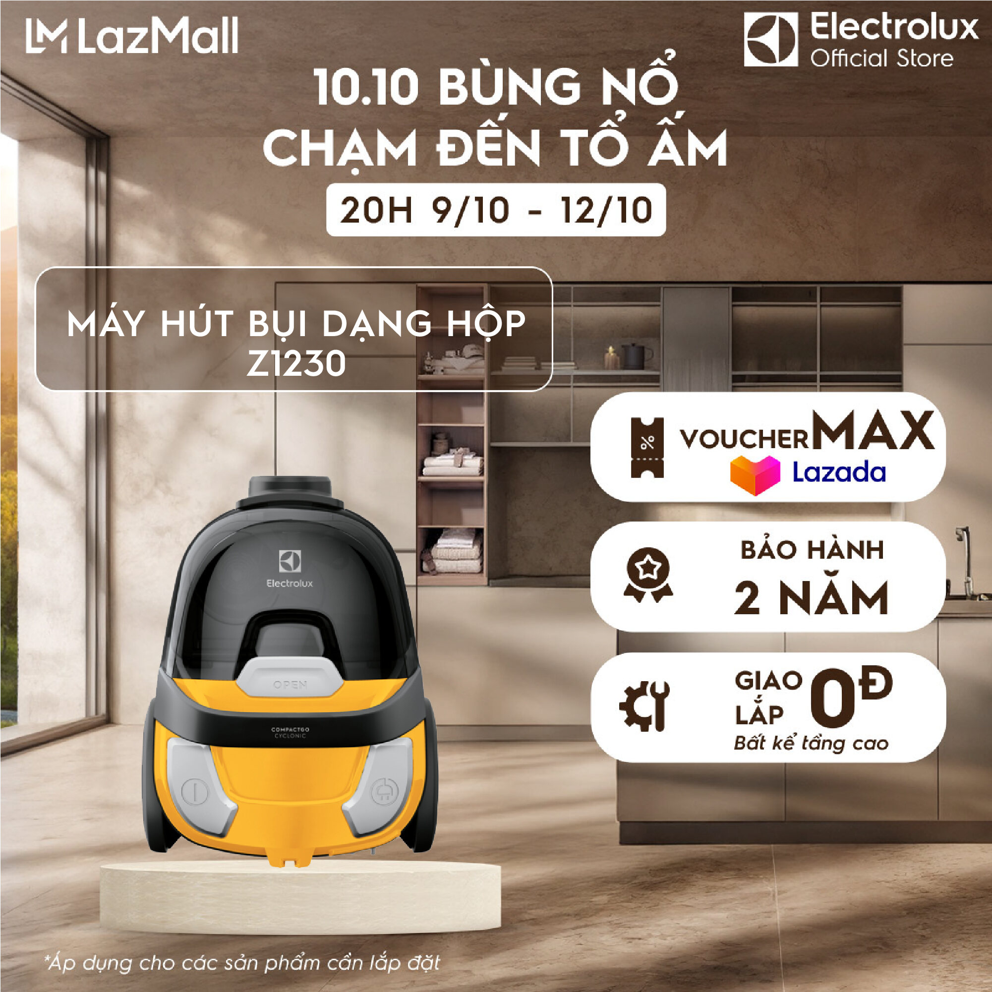 Máy hút bụi lốc xoáy siêu gọn nhẹ Electrolux CompactGo - Z1230 - Đầu hút 2 trong 1 làm sạch mọi loại sàn cùng bộ lọc HEPA 10 Washable Filter