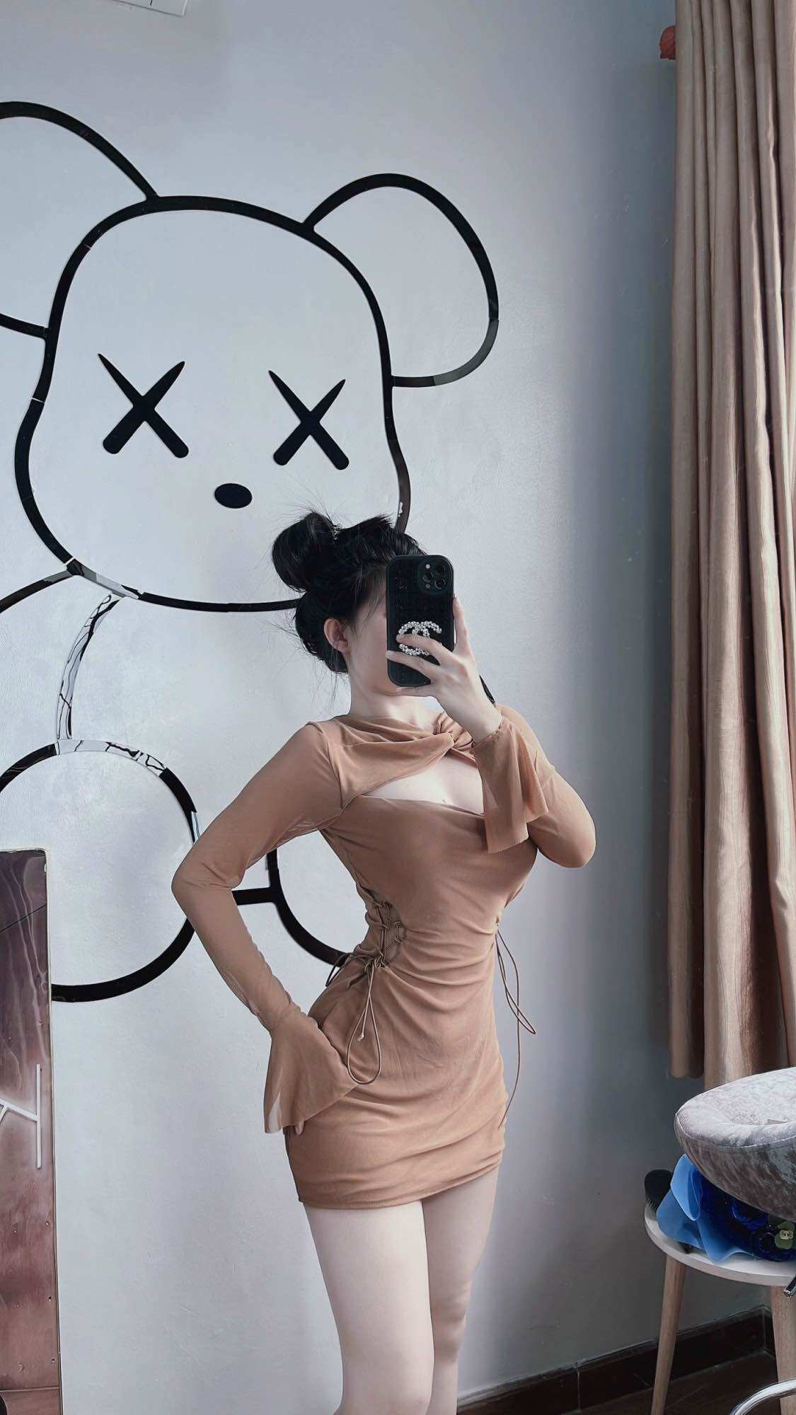 Váy body phối lưới rút dây eo