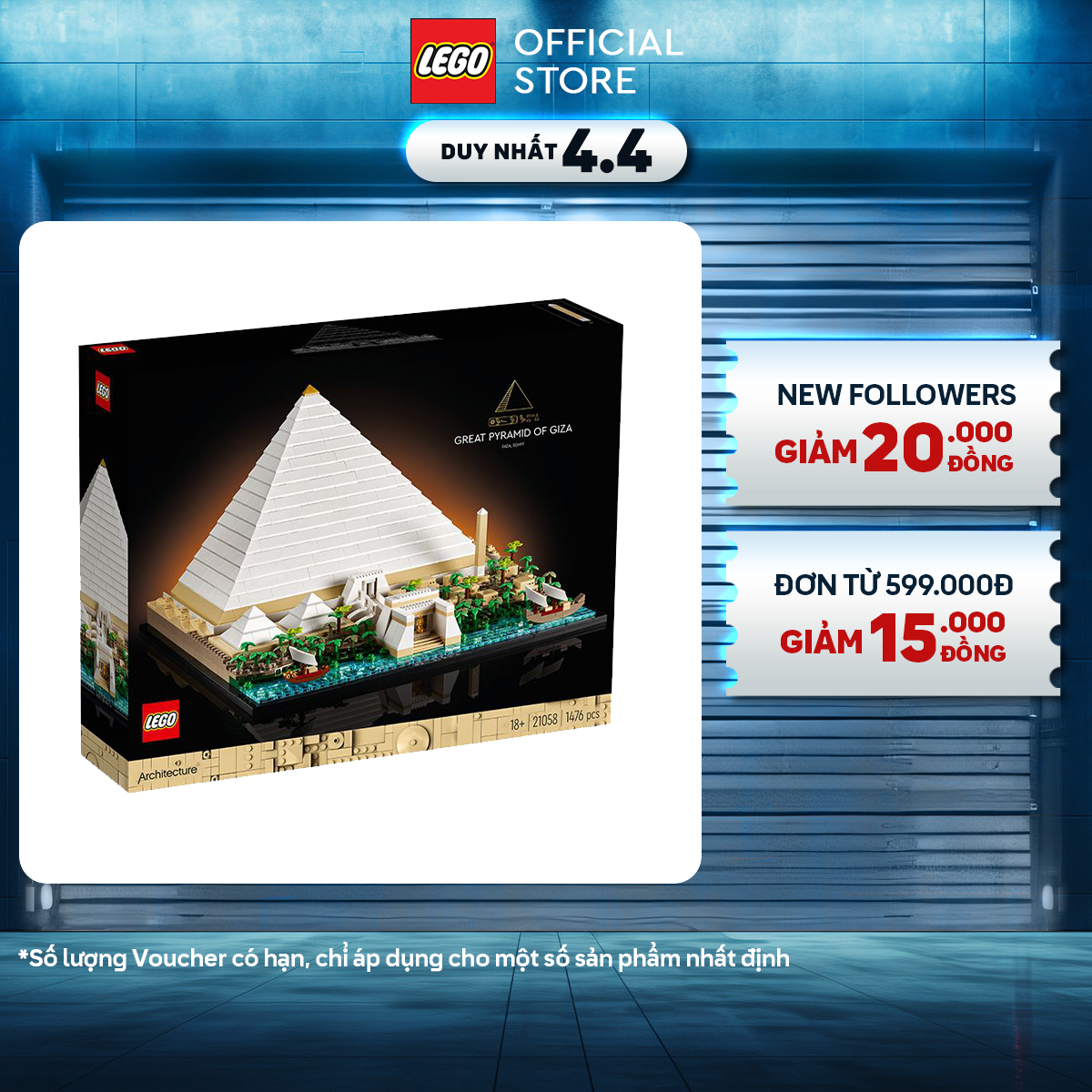 LEGO ARCHITECTURE 21058 Đồ Chơi lắp ráp Kim Tự Tháp Ai Cập (1476 chi tiết)