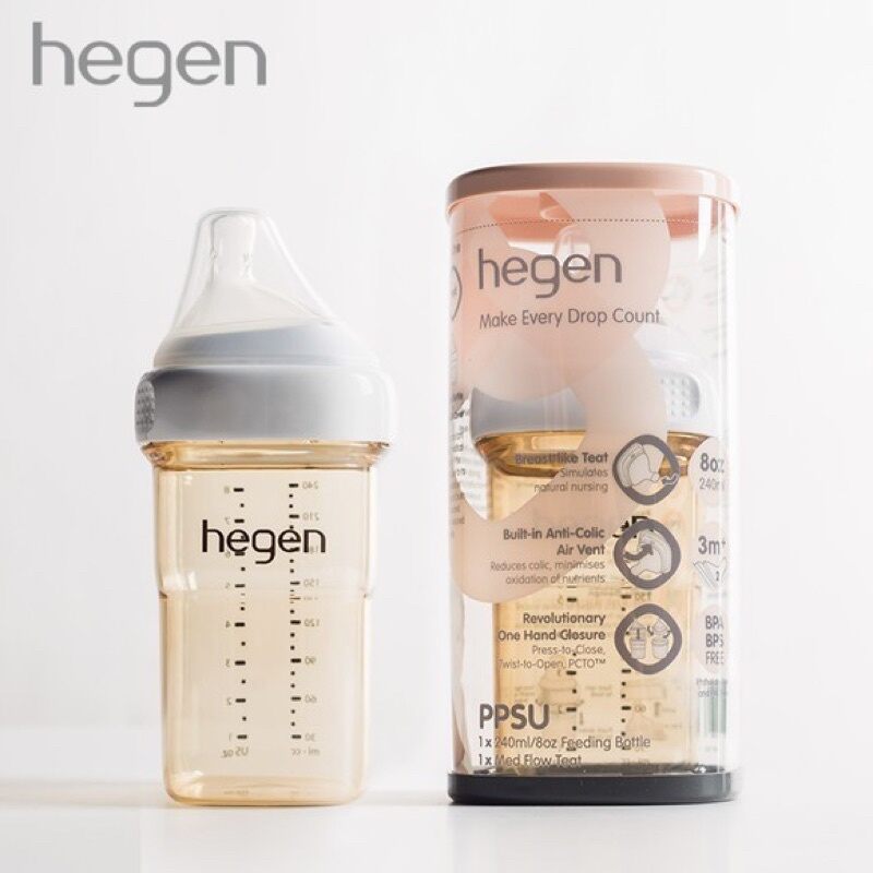 Bình sữa hegen cao cấp 60ml/150ml/240ml/330ml full hộp (3-6m) núm vú siêu mềm cho bé