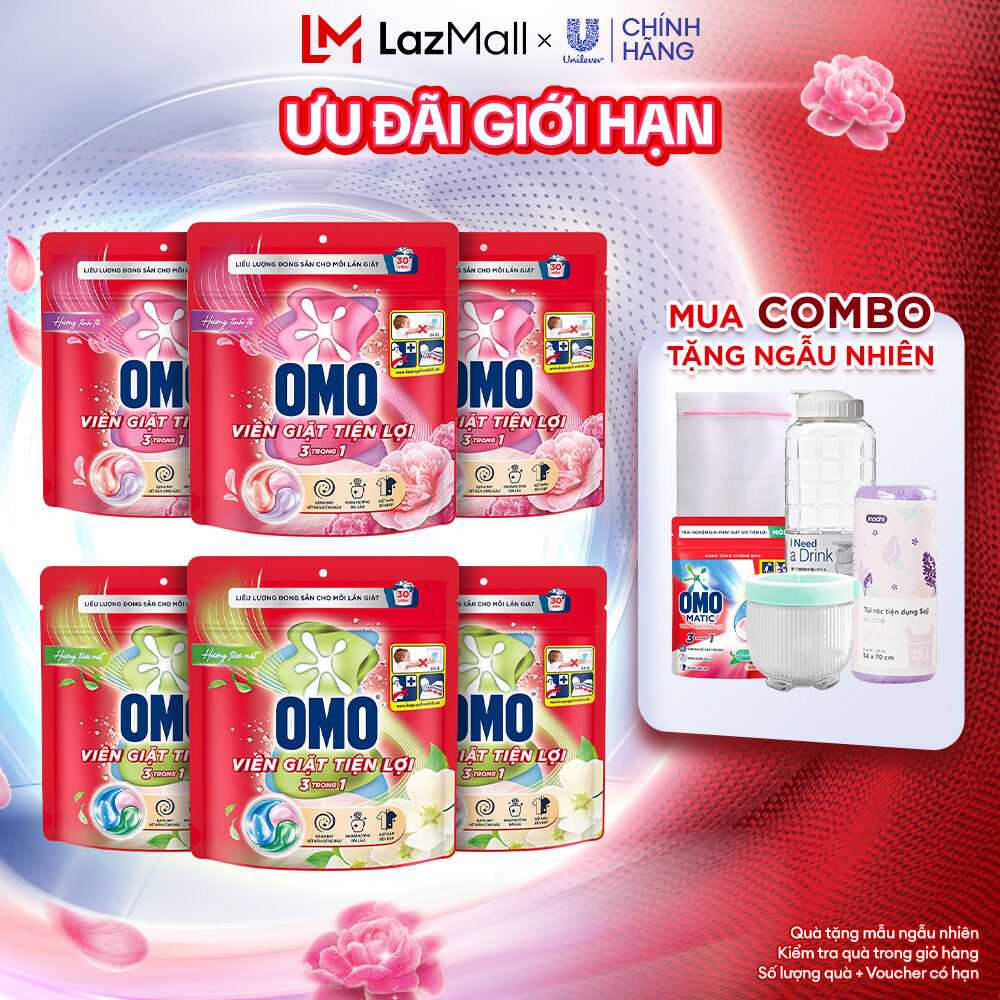 Combo 6/10 túi viên giặt tiện lợi OMO 3 trong 1 (30-50 viên/túi) (bao bì tùy lô nhập hàng)