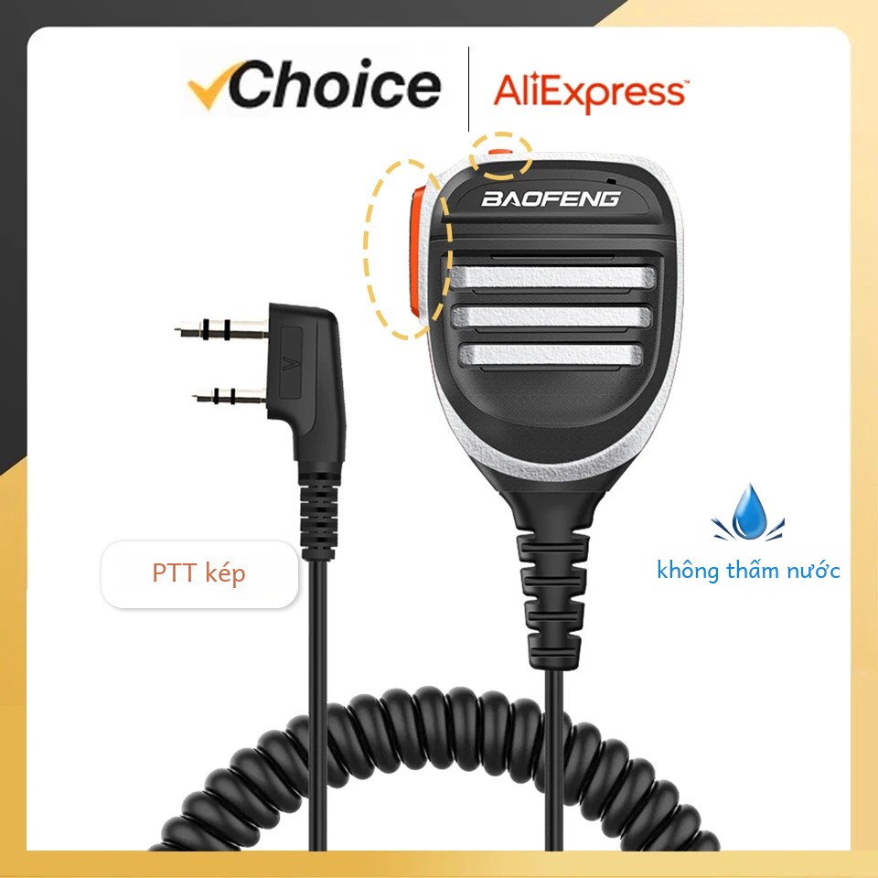 Baofeng Uv-5r Ptt Chống Nước Bộ Đàm Loa Đài Phát Thanh Micro Có Dual Ptt Mic Cho Uv-82 Uv16 888s Đen Đỏ Xanh Xám