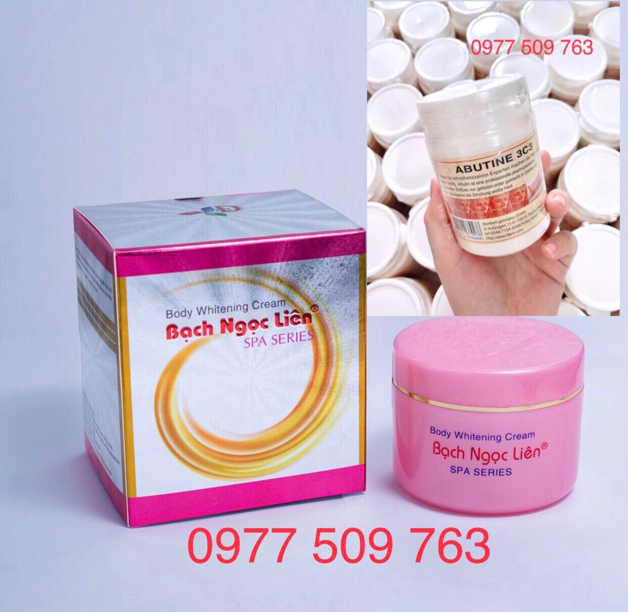Chính hãng -bộ kem dưỡng trắng da body bạch ngọc liên hồng+kích trắng abutine 3c3 250gr