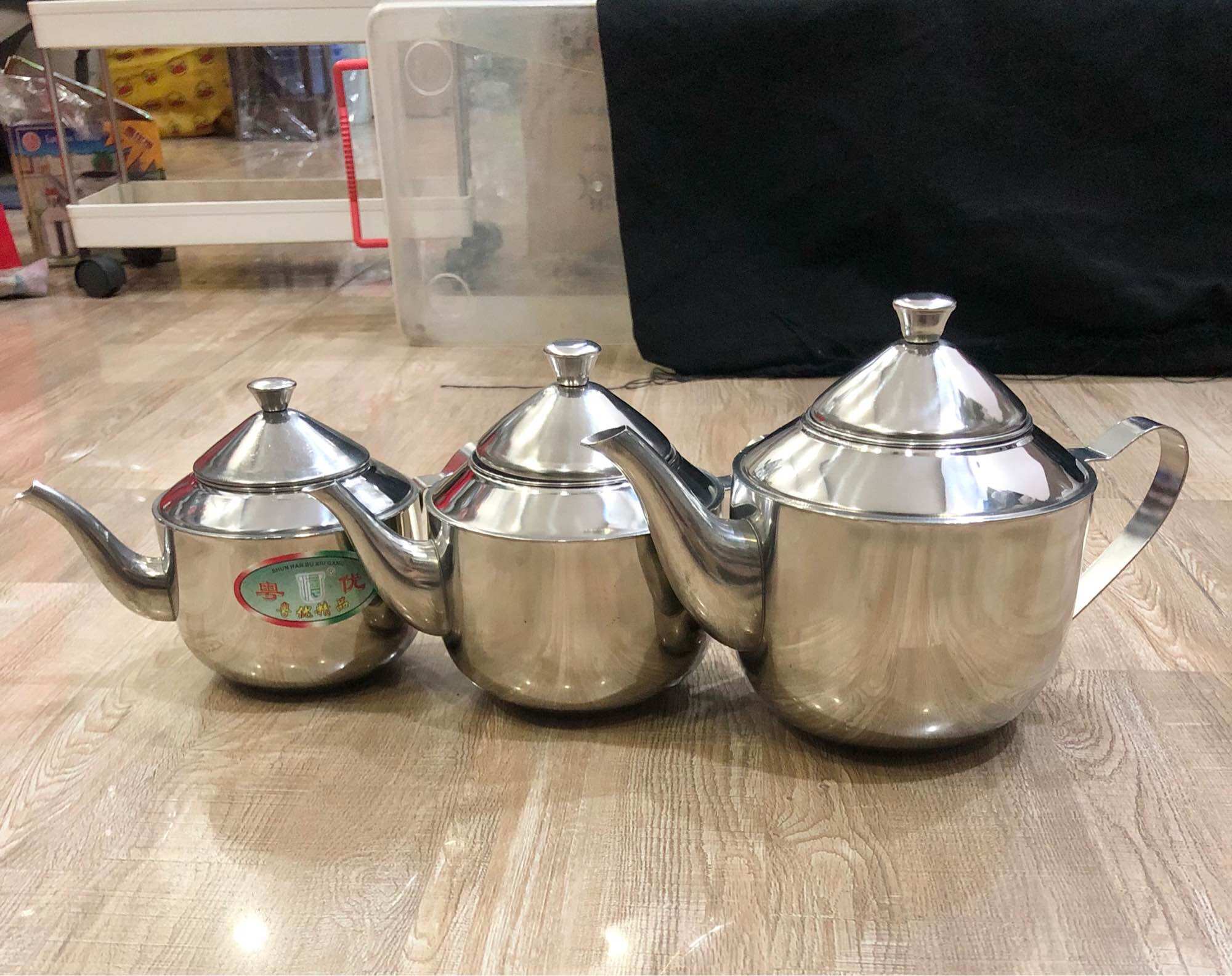 Ấm Trà Inox, Bình Pha Trà Inox Có Giỏ Lược Size 10 - 11 - 12Cm