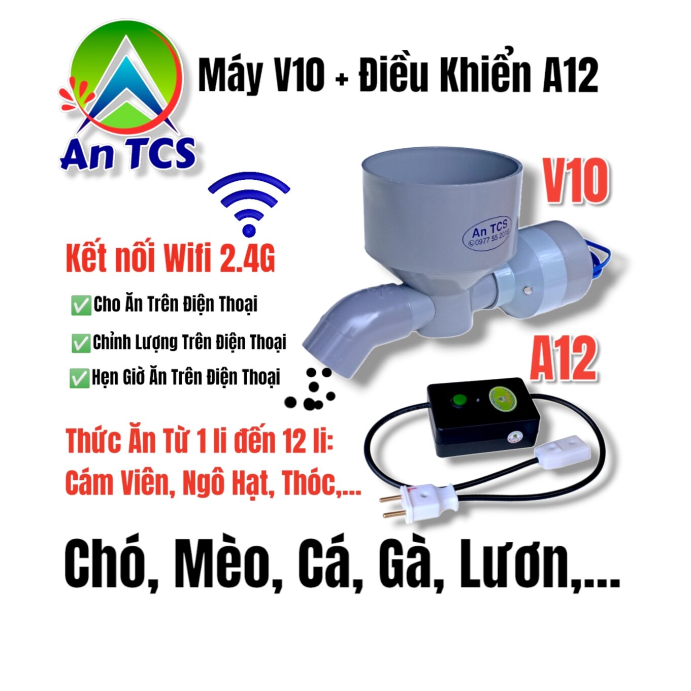 Máy cho chó mèo ăn tự động an tcs v10+a12