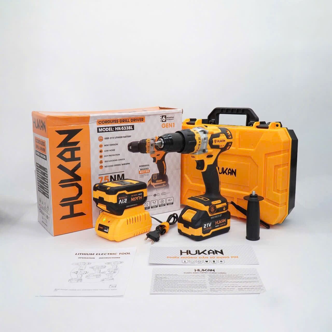 Máy khoan pin hukan 3 chức năng hk-533bl động cơ không chổi than phiên bản 2024