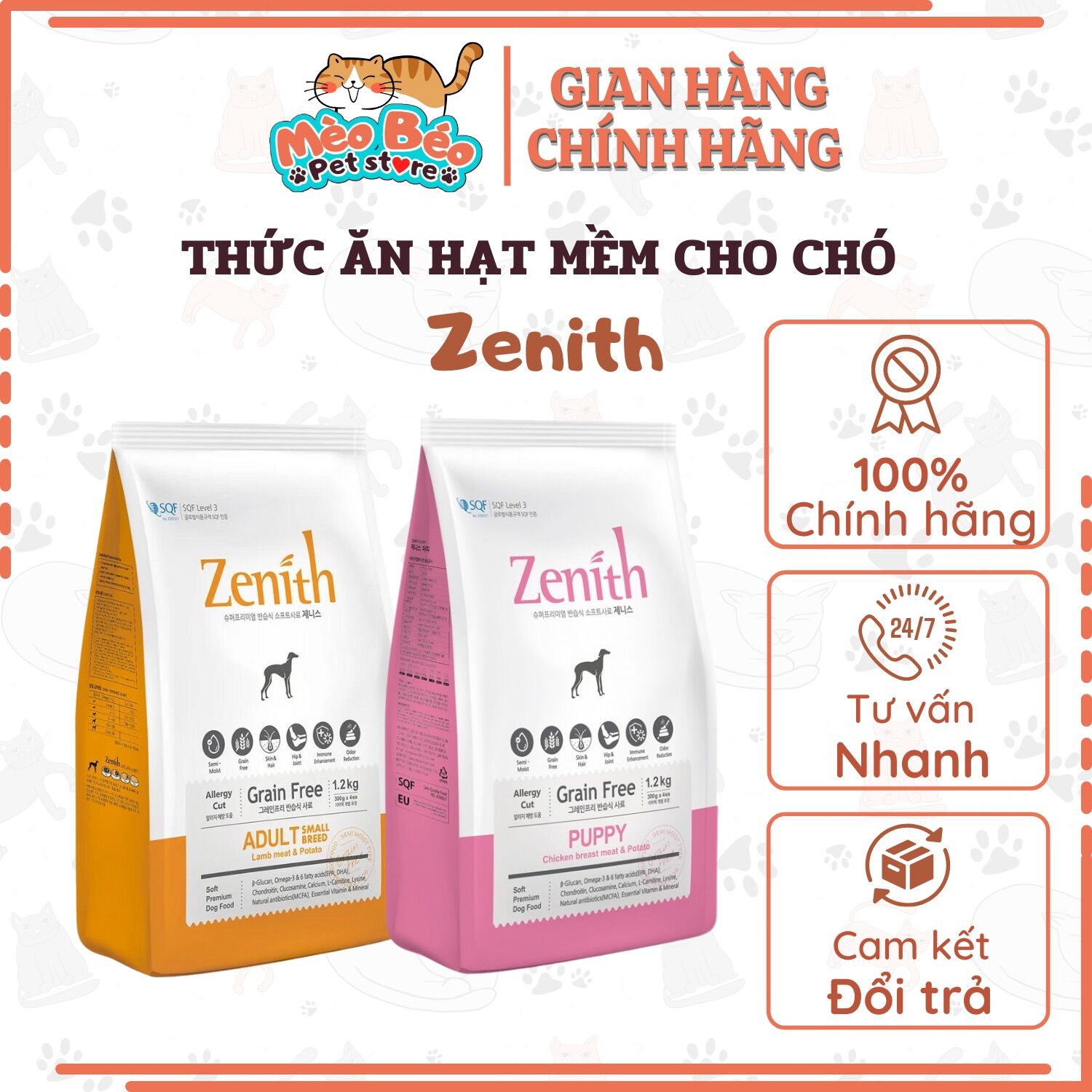 Thức ăn cho chó hạt mềm Zenith túi 1,2 kg