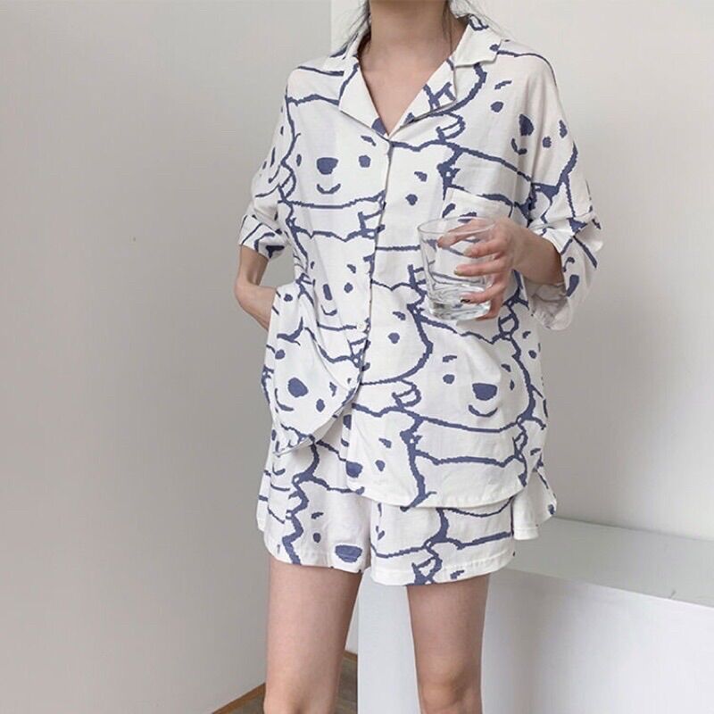 Bộ ngủ pizama cộc tay kate lụa loại 1 yêu luôn
