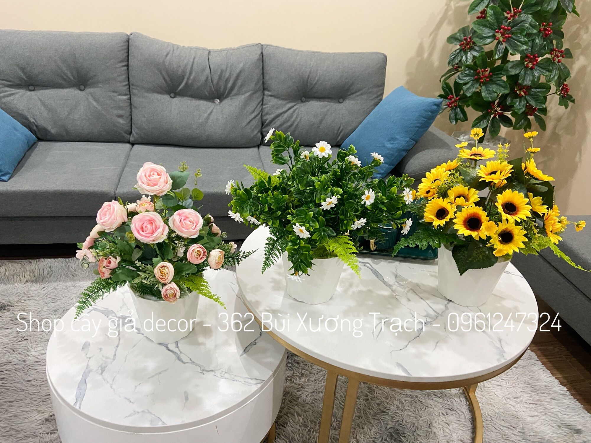 chậu hoa hồng giả - combo đầy đủ y hình
