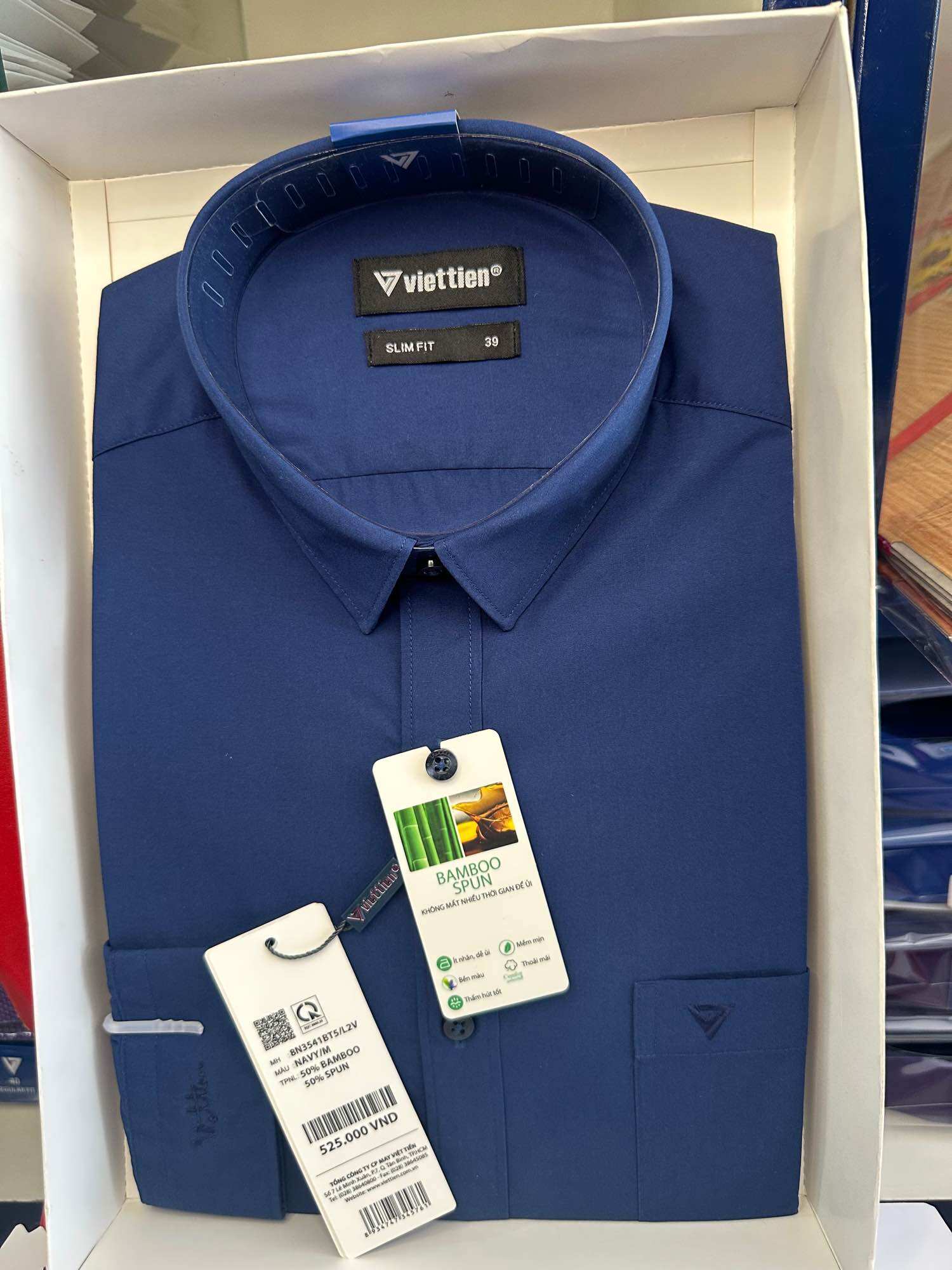 Áo sơ mi nam dài tay màu navy form slimfit mã 8N3541