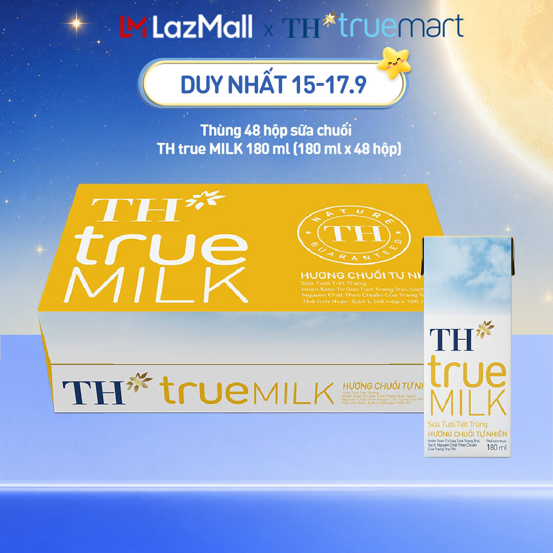 Thùng 48 hộp sữa tươi tiệt trùng TH true MILK hương chuối 180 ml (180 ml x 48)