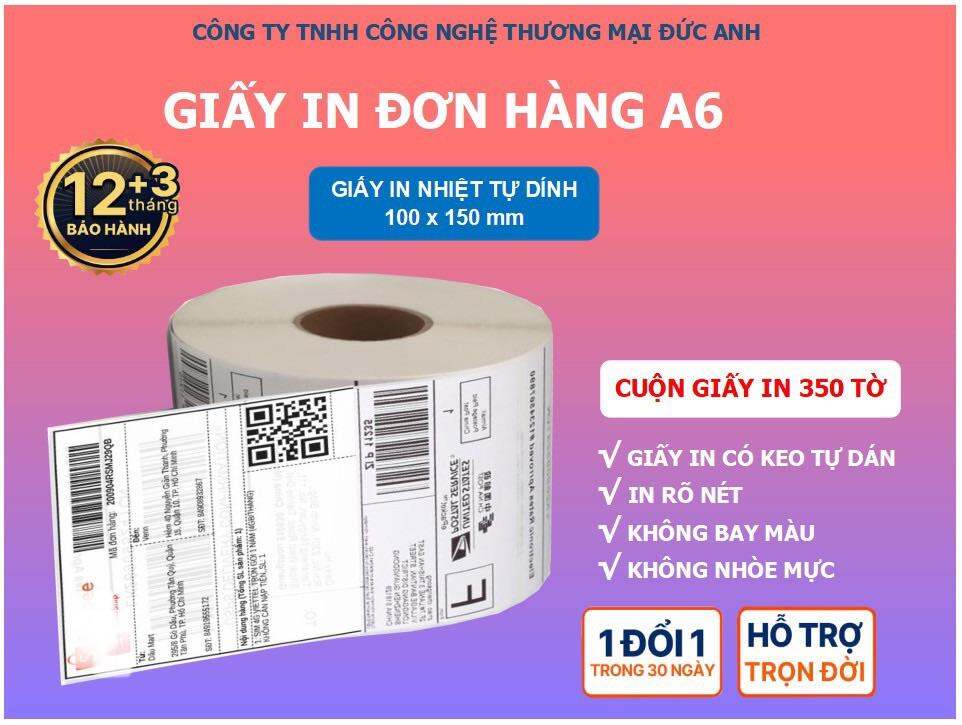 Giấy In Nhiệt Decal A6 / 100x150mm - Tệp 500 Tem, In Bill Shopi, TMĐT, Cuộn A6 Có Sẵn Lớp Keo Tự Dính