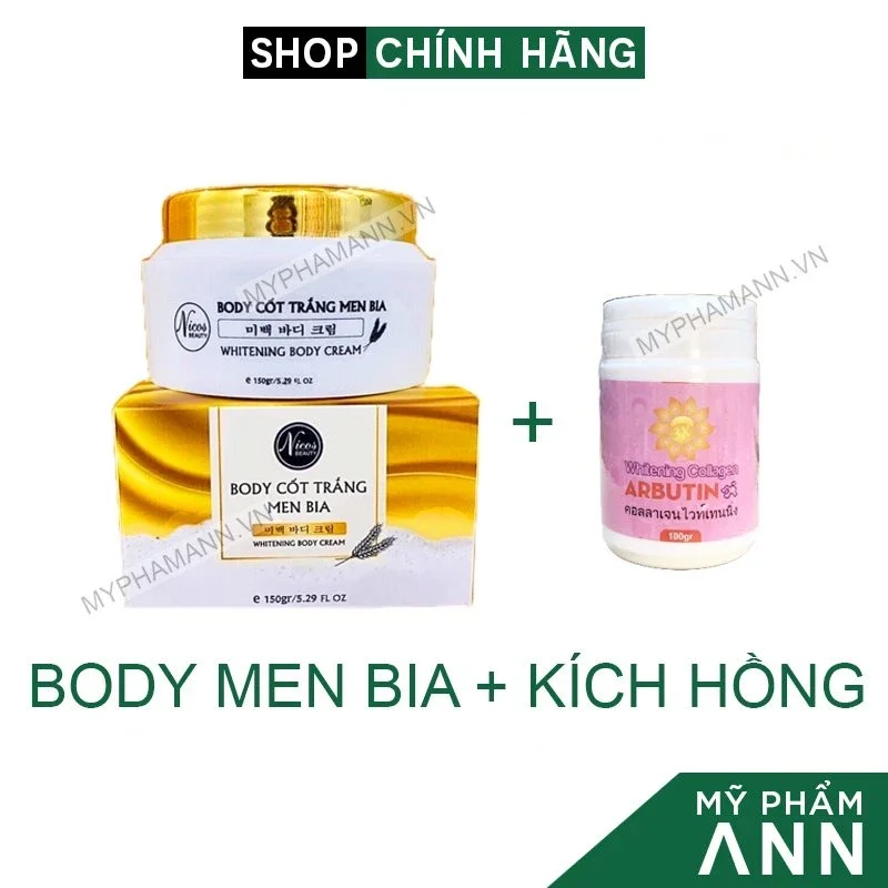 Chính hãng 💯COMBO KEM BODY CỐT MEN BIA NICOS +kích trắng arbutin 3c3 Thái Lan