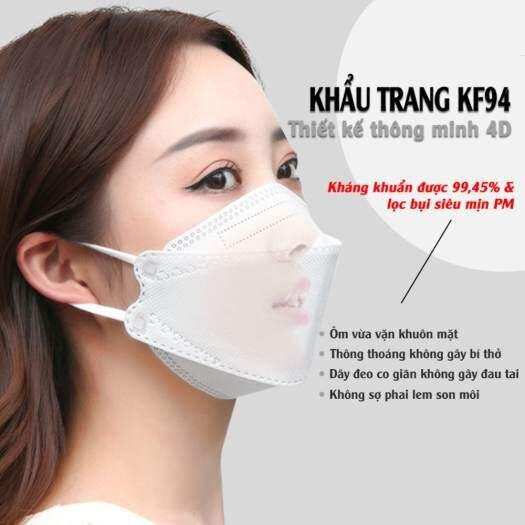 combo 10 bịch/100 cái , khẩu trang y tế 4D Mask KF94 Hoàng Dũng , màu trắng
