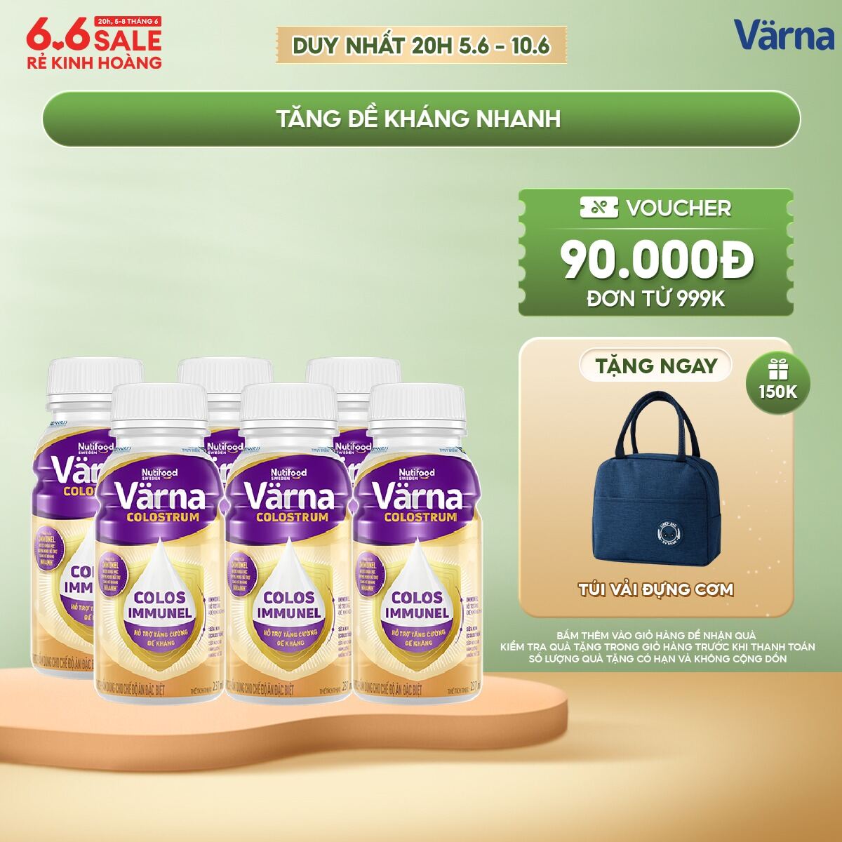 Lốc 6 chai sữa non Colostrum Varna pha sẵn (6 chai x 237ml) - Sữa Cho Người Già Tăng Cường Đề Kháng