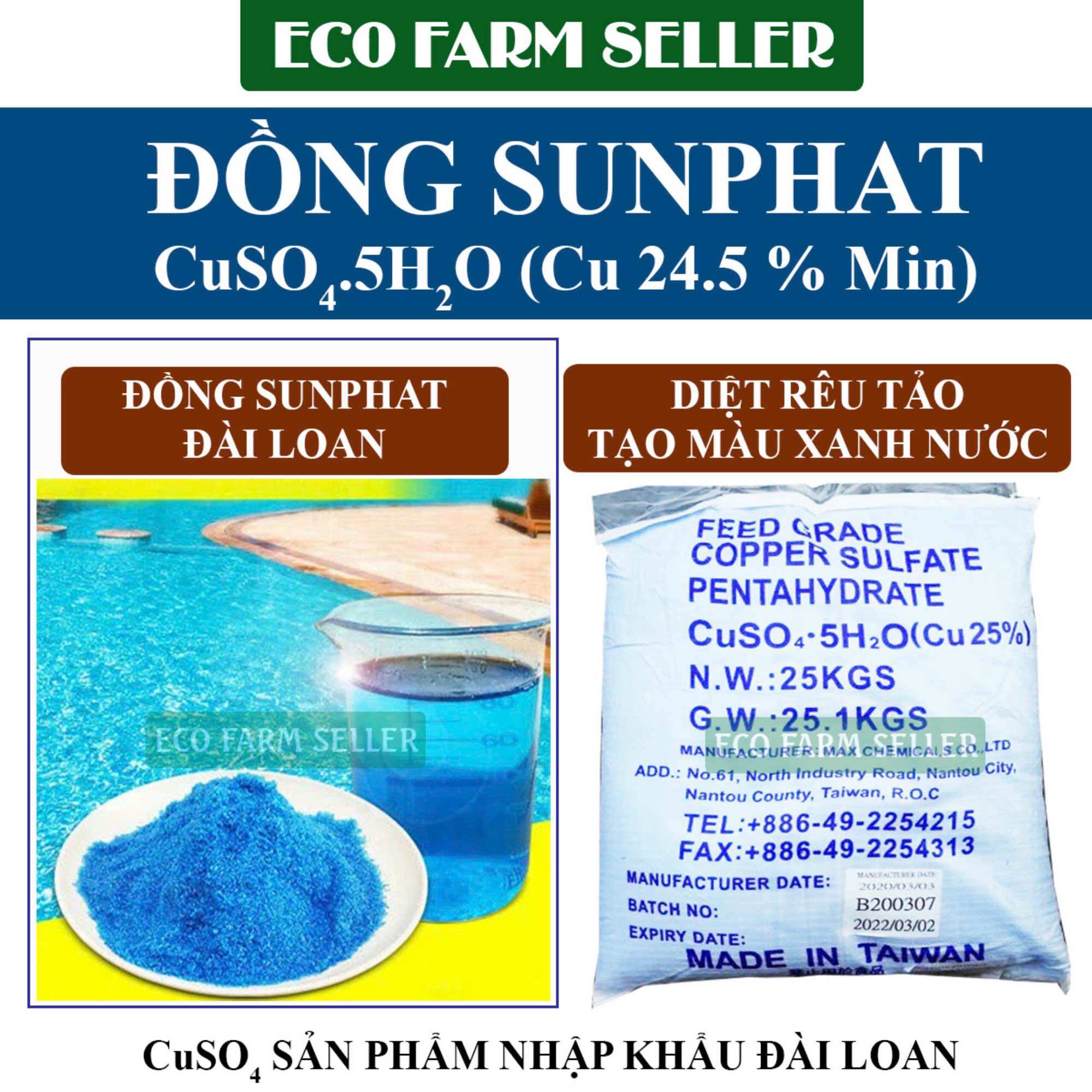500g Đồng Sunphat (CuSO4) Xử Lý Nước Tạo Màu Xanh Nước Hồ Bơi , Cắt Rong Rêu ngừa nấm cá gói chiết 500g