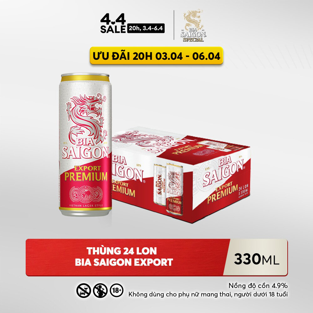 Nồng Độ Cồn 4.8% - Thùng 24 Lon Bia Sài Gòn Export Premium 330ml