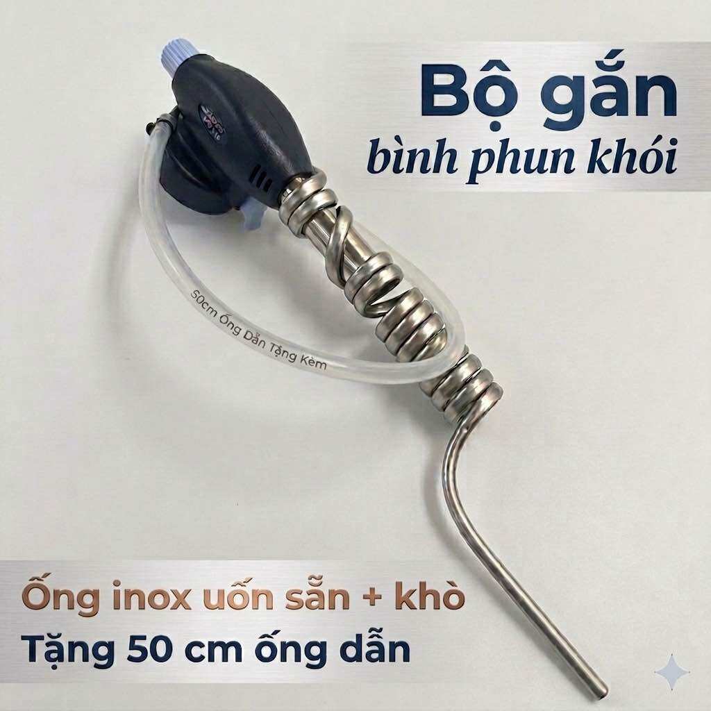 Bộ gắn bình phun khói-ống inox uốn sẵn kèm khò, bộ tạo khói xua muỗi, tao khói điện ảnh vv